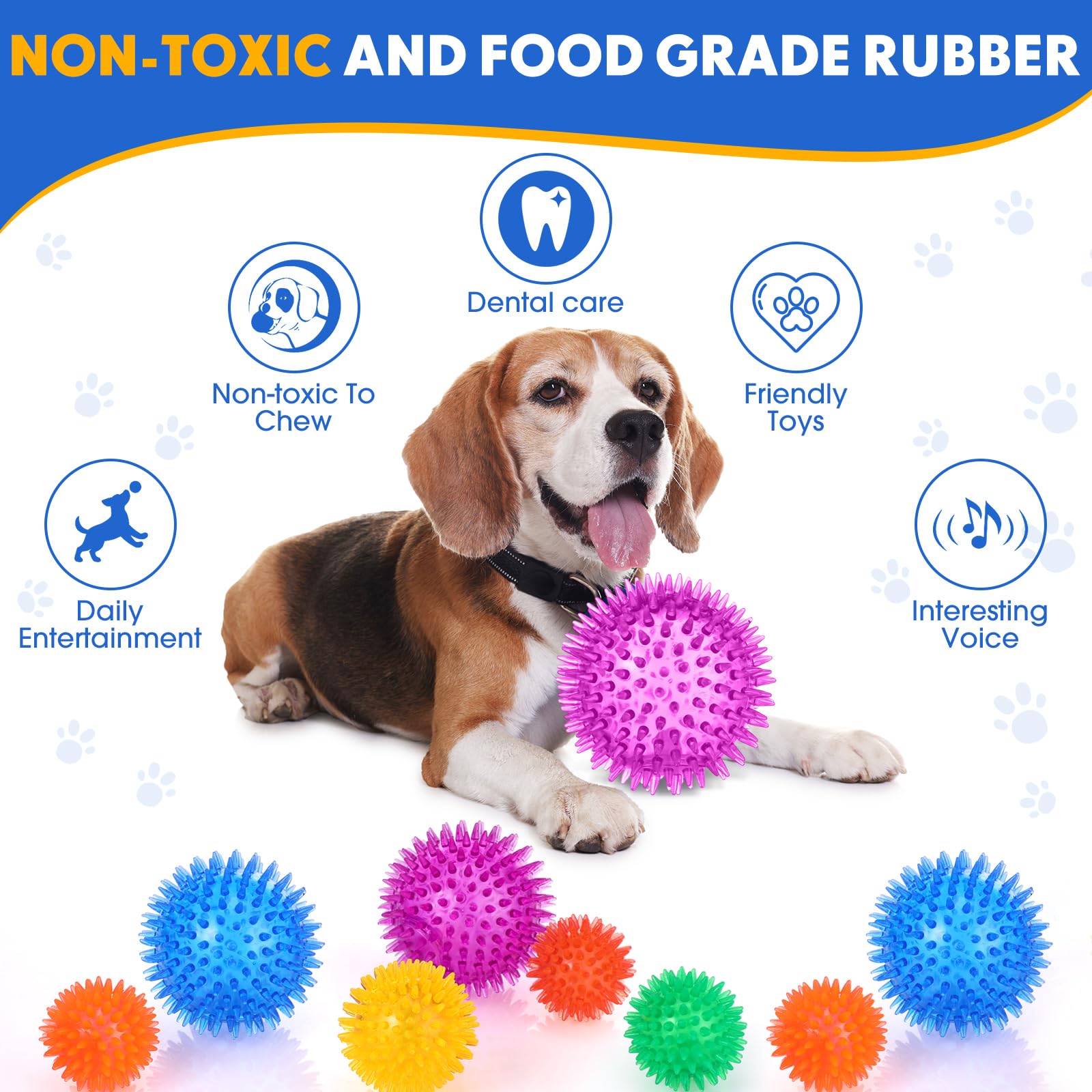 Lot de 50 balles couinantes pour chien en vrac pour mâcheurs agressifs - Jouet à rapporter - Jouets à mâcher en TPR pour nettoyer les dents et l'entraînement - 5,3 cm, 6,3 cm, 8,9 cm