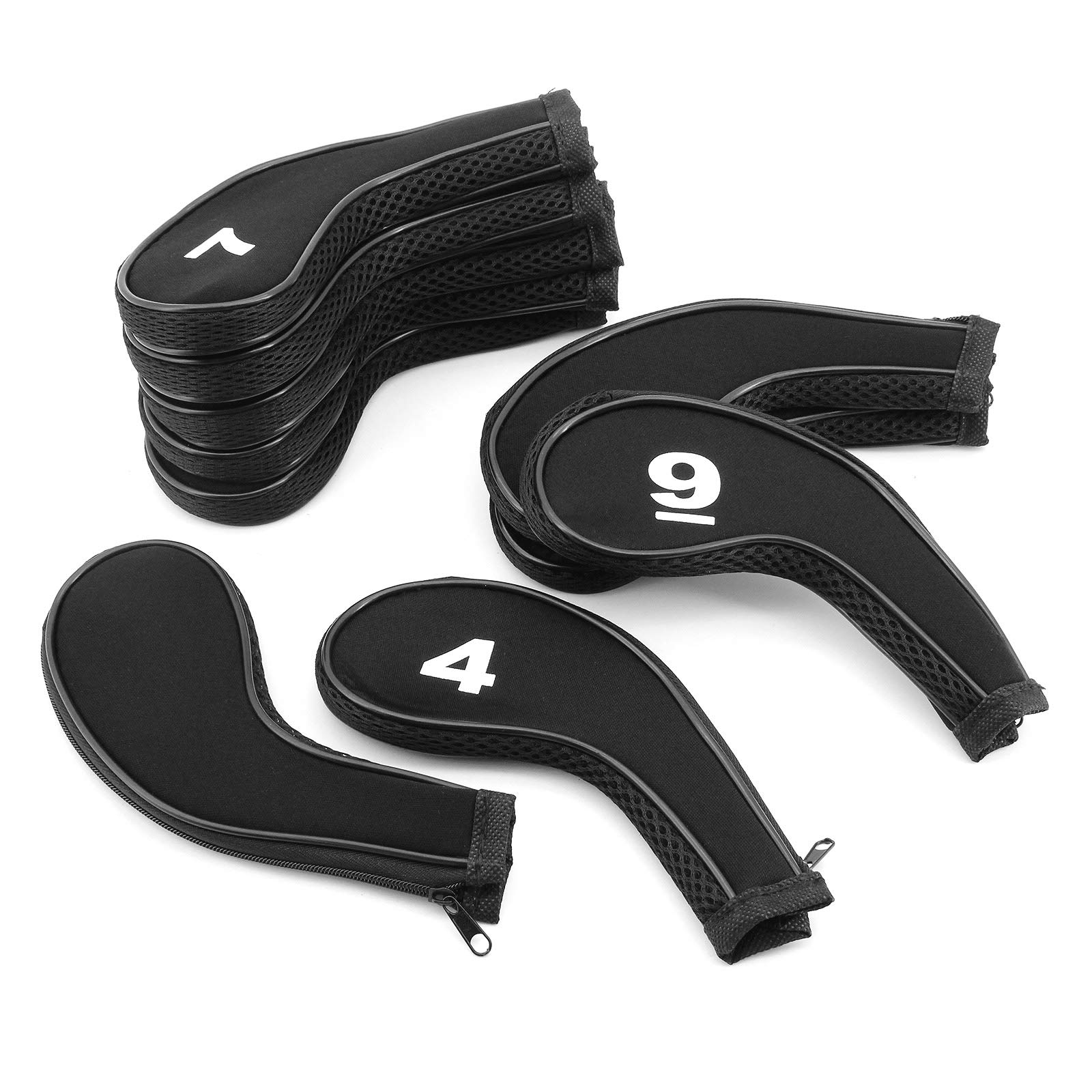 Coprimazze da Golf, 10 Pcs Collo Lungo con Cerniera Copri Mazze da Golf Set di Manicotti di Protezione Club Iron Head Covers Putter Set