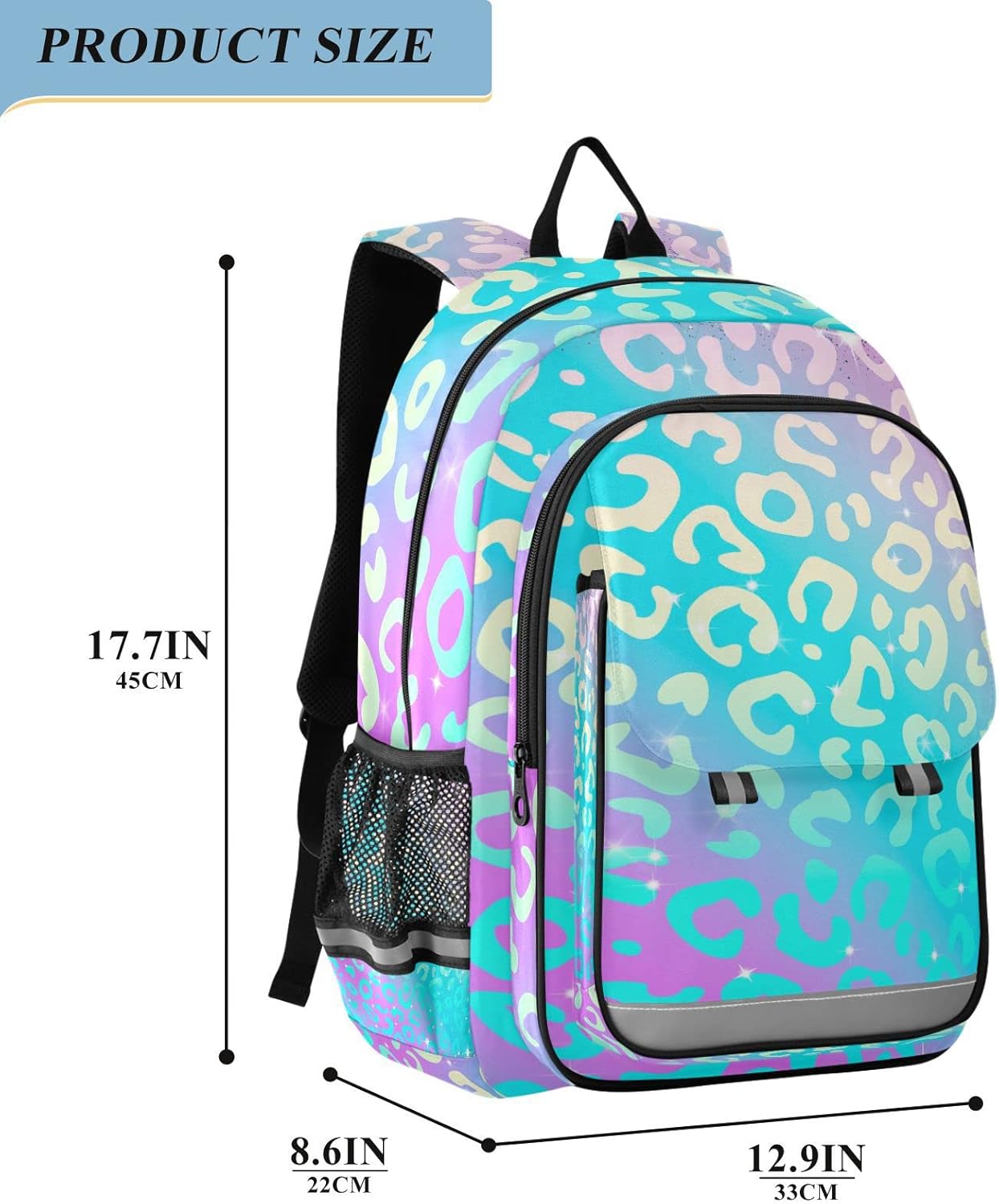 senya Leopard Print Rainbow Cheetah Backpack for Women Men, Large Student School Bookbag 15.6 in Laptop Bag Purse Travel Casual Daypack - Image 2