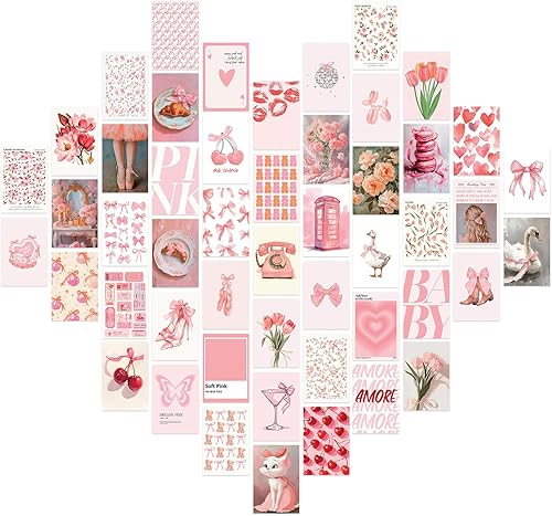Uniro Estética de decoración de habitación de coqueta, 50 piezas de decoración de pared de coqueta rosa, pósteres de coqueta, decoración estética de