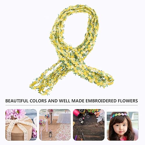 Miniatura 2 de EXCEART Cinta floral de encaje rosa DIY apliques de boda para manualidades de costura 14.8 ft (amarillo)