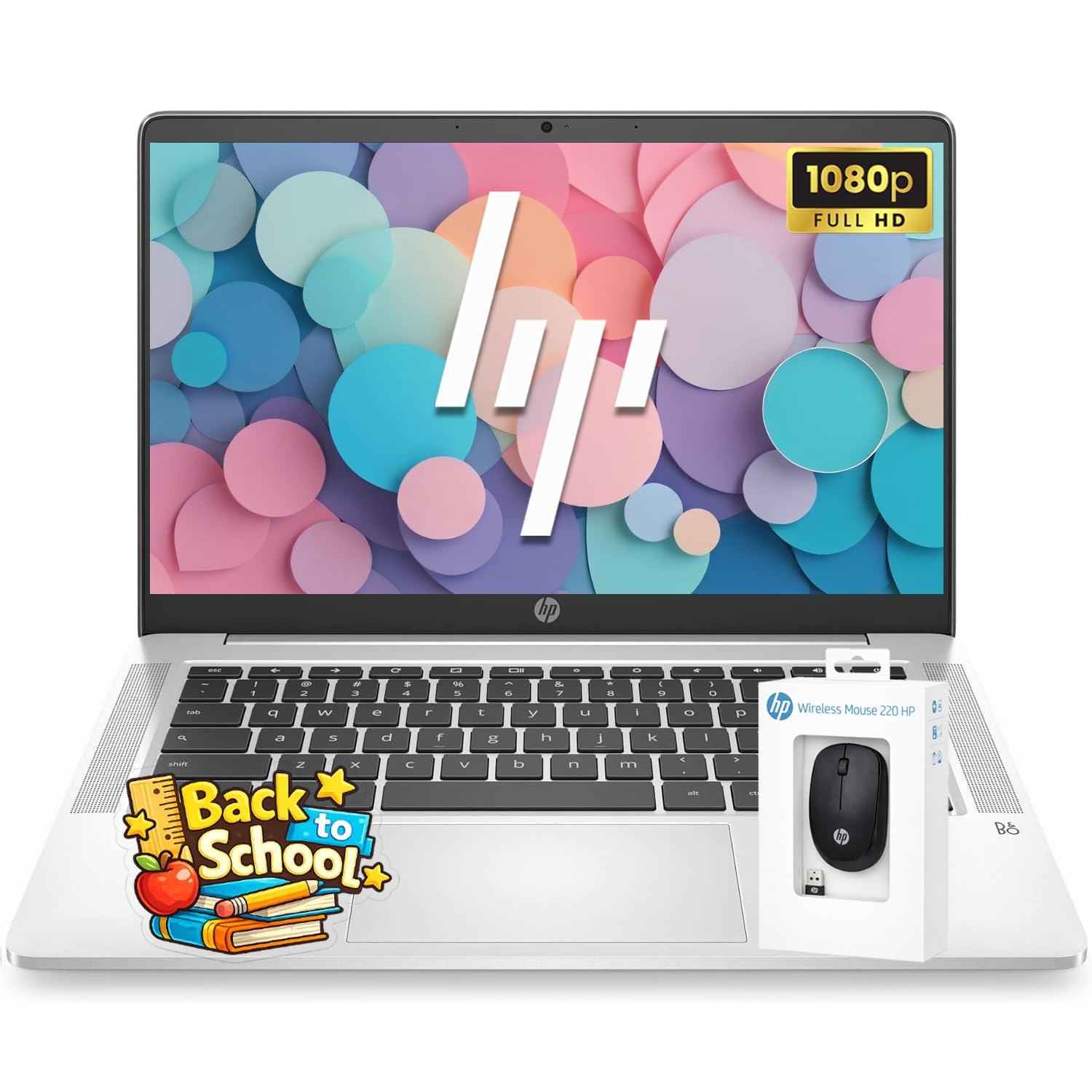 HP Chromebook 14" FHD Laptop for School &amp; Study | Intel Processor (Up to 2.8GHz) | 4GB DDR4 RAM | 64GB eMMC | Full-Size Keyboard | SD Card Reader | 720p HD Camera | Laptop Bag &amp; Mouse | w/o Earbuds