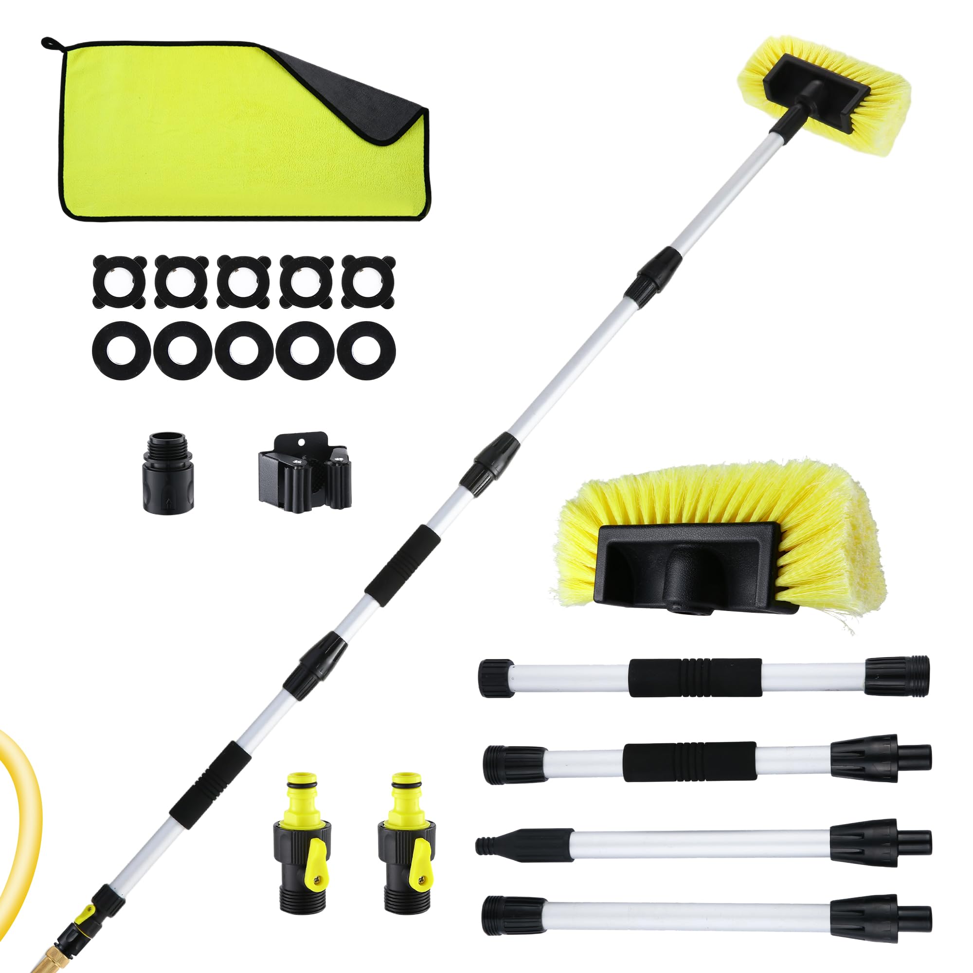 Spazzola per lavaggio auto, 167 cm, con manico lungo, spazzola per lavaggio camion con setole morbide con attacco per tubo e clip di stoccaggio per SUV, camper, barca, camion, rivestimenti di