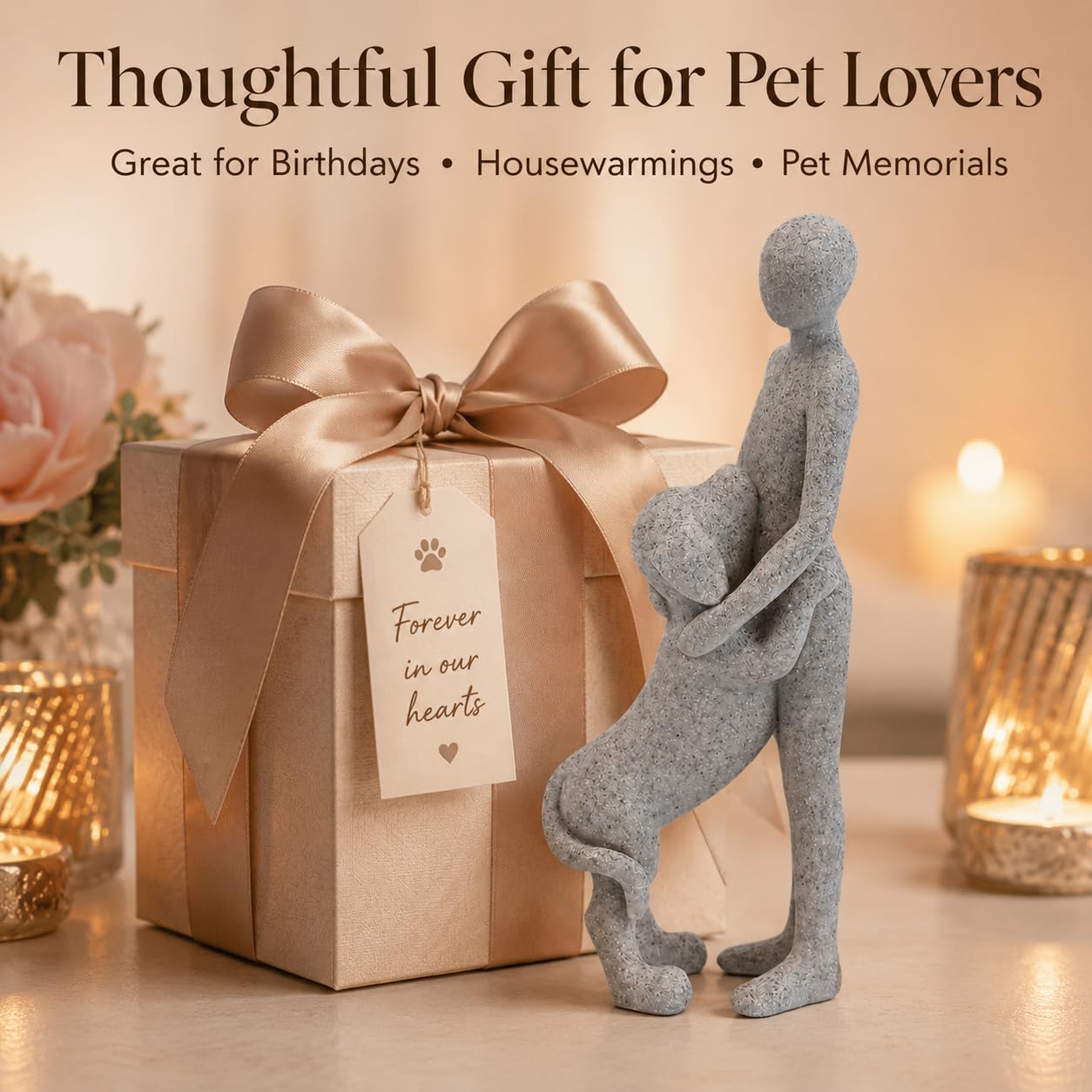 Scultura a forma di cane, decorazione per la casa, a forma di uomo e cane, decorazione per ufficio, soggiorno, camera da letto, casa, regalo di memoria per gli amanti degli animali (B)