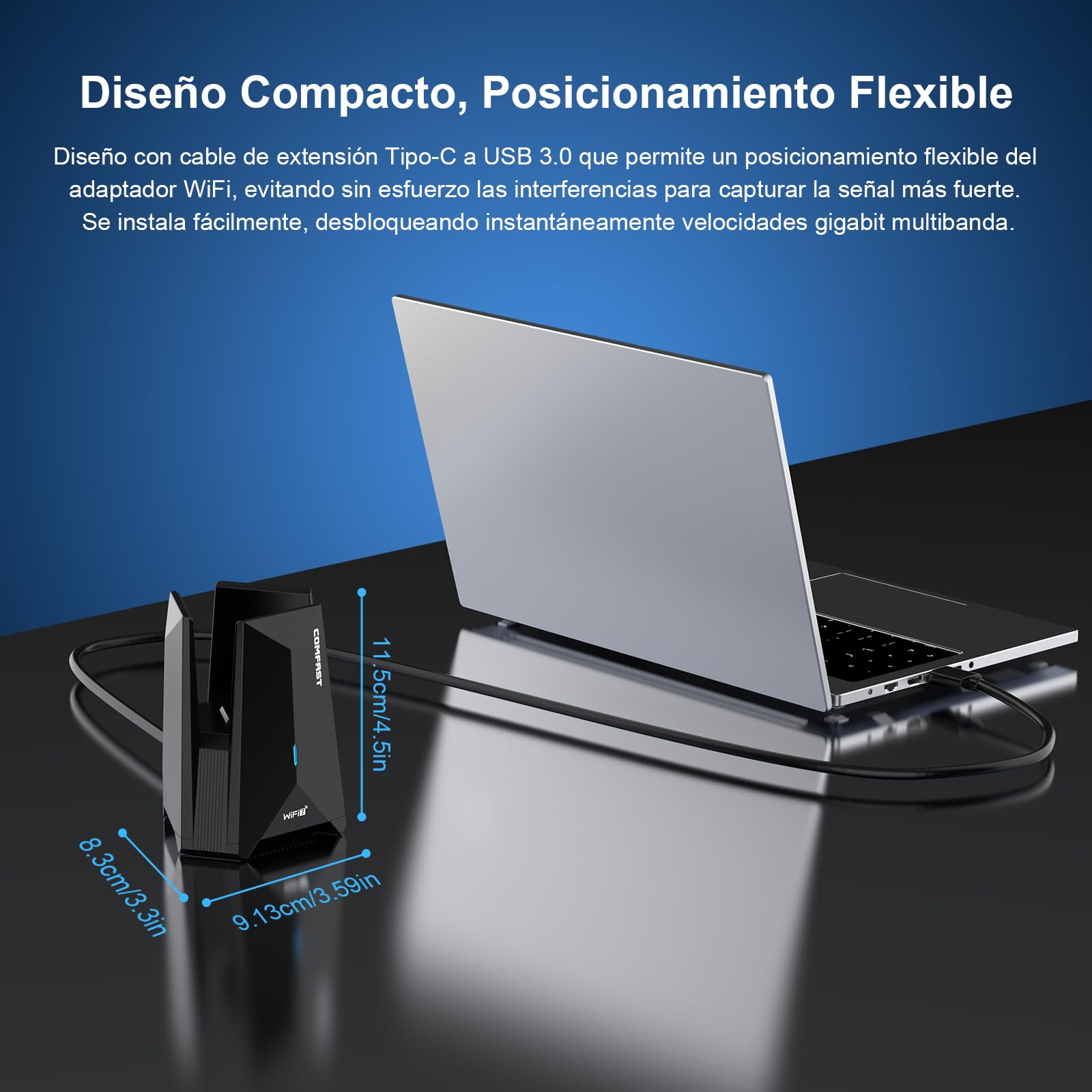 COMFAST Wi-Fi 7 Adaptador WiFi USB para PC, BE6500 Receptor WiFi, Antena WiFi PC, USB 3.0, Tri-Banda 6G/5G/2,4G, Antenas de Alta Ganancia 6dBi, TecnologíaMLO, MU-MIMO, OFDMA, WPA3, para Windows 10/11