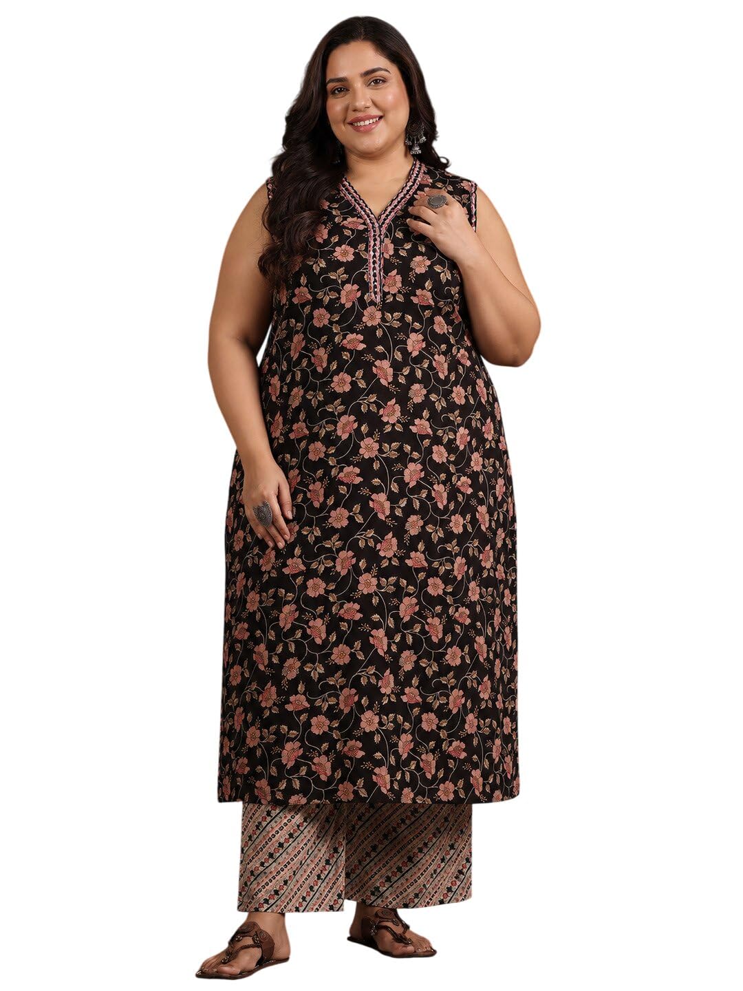 Plus Size Printed Cotton Straight Kurta With Trousers-image-32