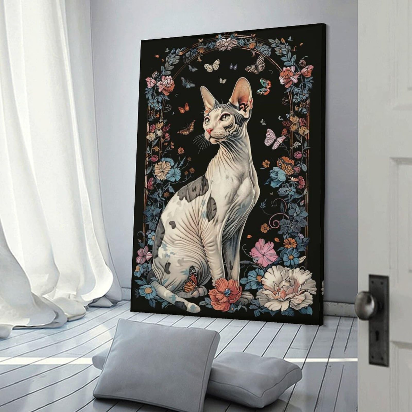 Junmoney Cornish Rex Hanging Wall Art, 20x30inch(50x75cm), for Bedroom, Guest Room Or Reading Nook, Home Artwork with A Soft Interior Feel