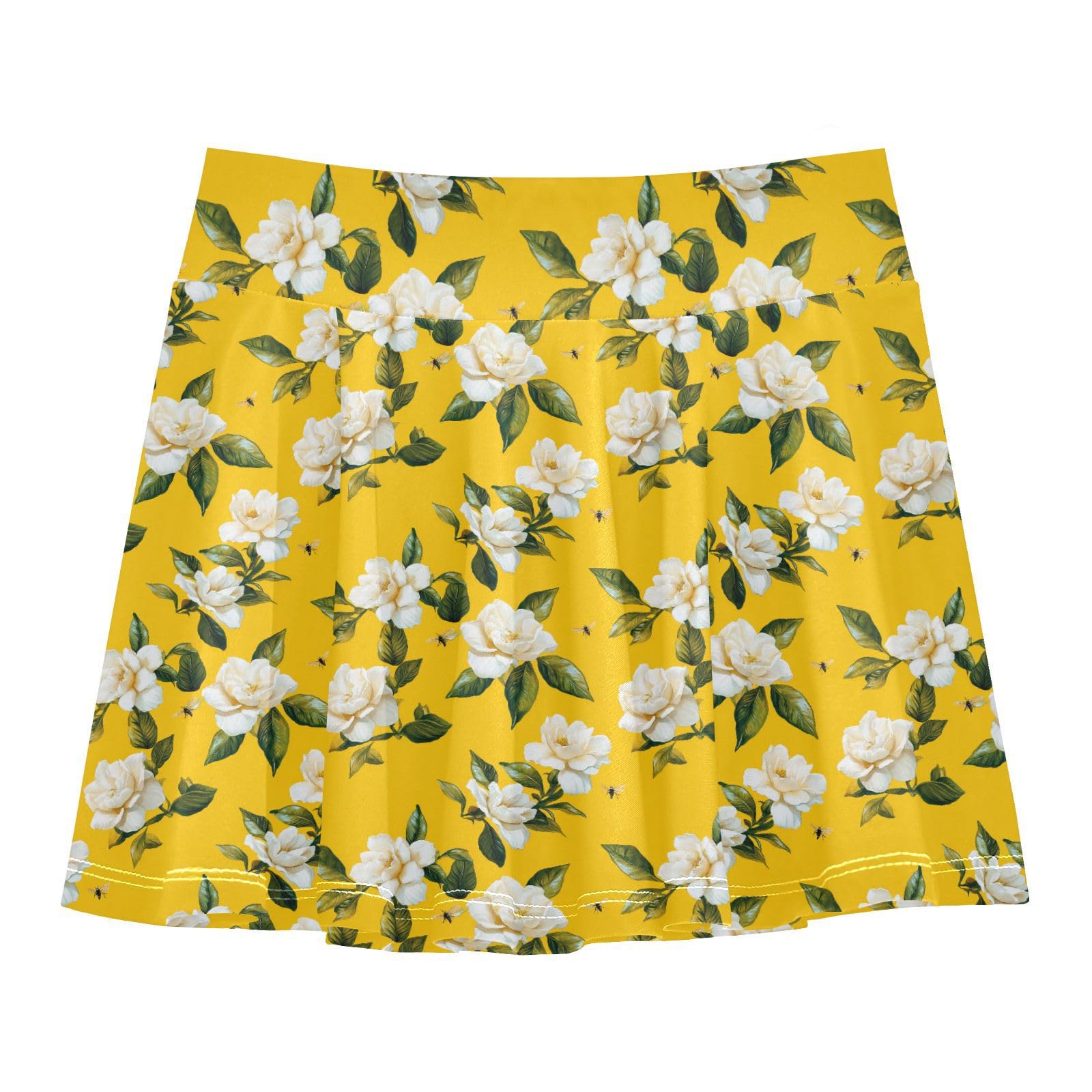 Gardenia Girls Tennis Skirt with Shorts Flowy Little Girl Pleated Skirt with Pockets Little Girl Skort Yellow
