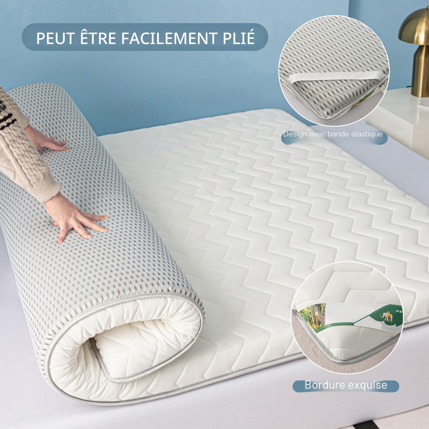 Surmatelas futon japonais blanc, 110 x 180 cm d'épaisseur, 5/8 cm, respirant, confortable, pliable, pour dortoirs et usage domestique