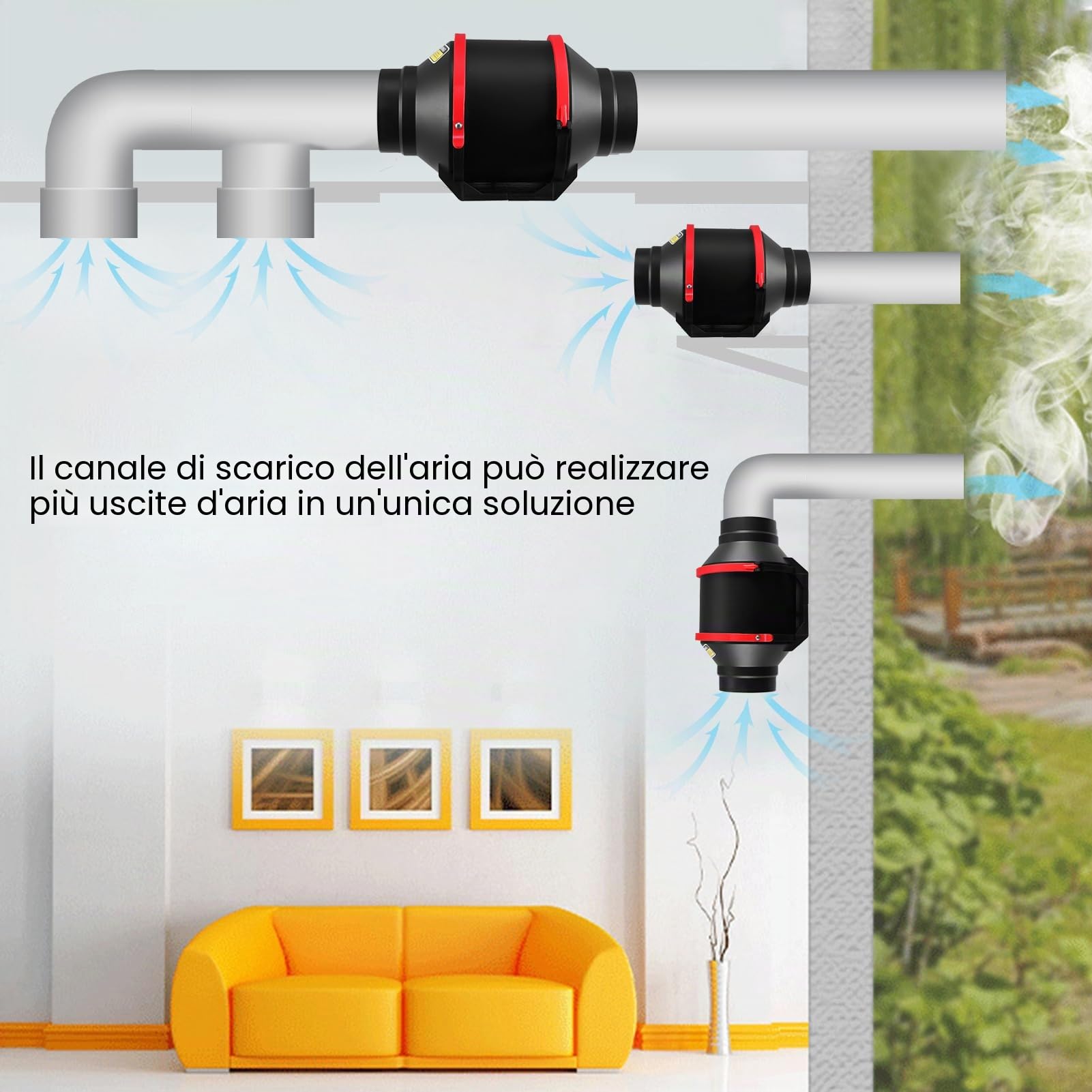 Ventilatore di condotto in linea regolabile da 100 mm per estrazione fumi, 310 m3/h ventilatore di scarico silenzioso, spina UE per bagno, tende per la crescita, ventilazione idroponica e ventola di