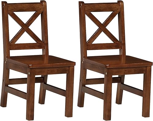 Miniatura 1 de eHemco Silla infantil con respaldo en X de madera maciza, color café, juego de 2