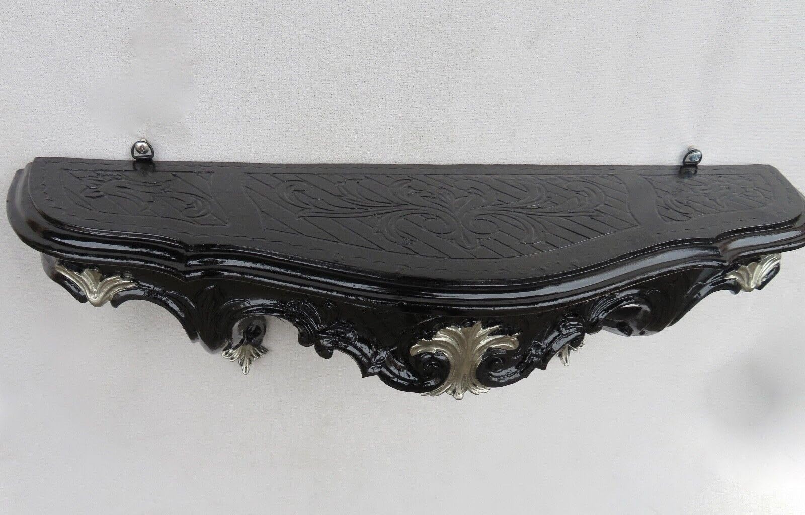 Specchio da parete nero con console barocco anticato, 45 x 38 cm, con ripiano, d