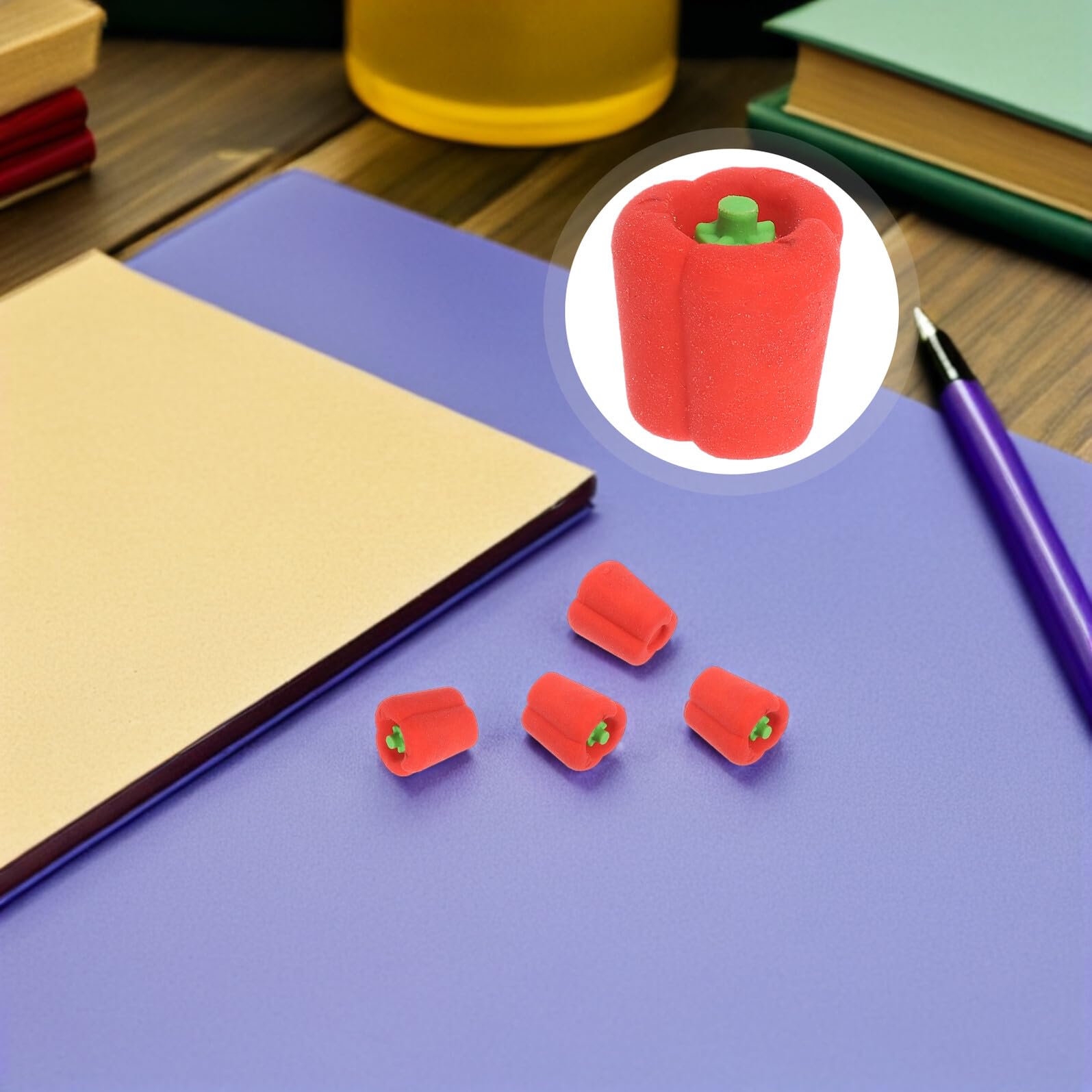 ARTIBETTER 100 Gomme da Cancellare per a Forma di Peperone Mini in Tpr Gomme Vegetali Divertenti per Matite Premi Scolastici e Feste Accessori Cancelleria per Studenti
