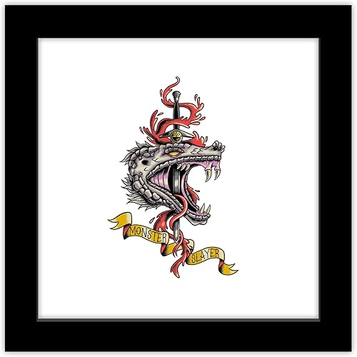 Trends International Gallery Pops The Witcher Season 3 - Arte de pared de tatuaje de asesino de monstruos, versión enmarcada negra, 12 x 12 pulgadas