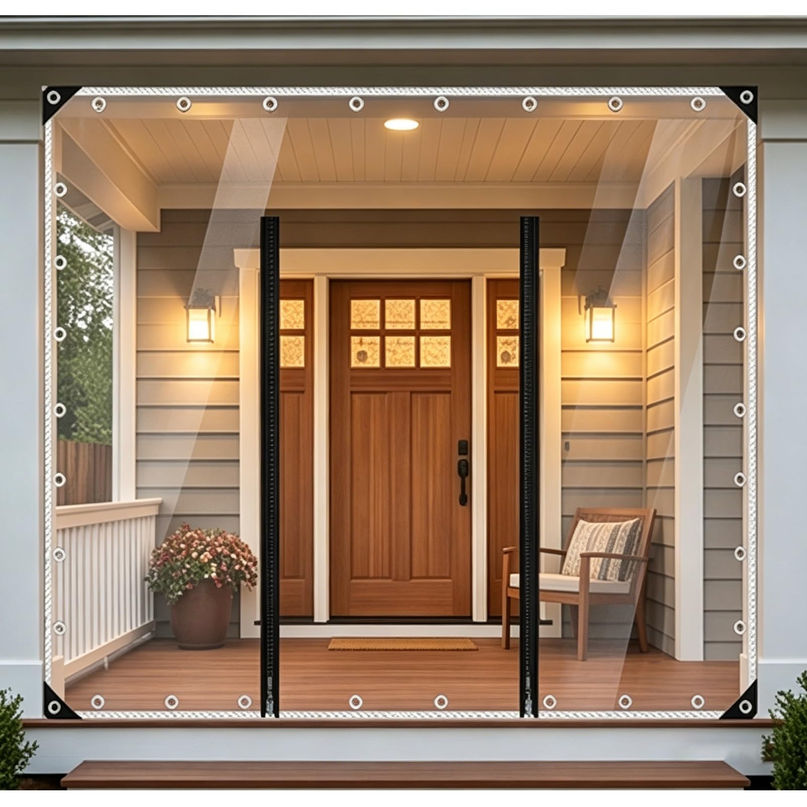 Clear Tarp Patio Enclosure Waterproof PVC Curtains, Waterproof Tarpaulin with Door Access, Curtain Patio Enclosure with Zipper, for Patios, Porch, Screen Rooms, Gazebos(H2.8xW6m/H9.1xW19.6ft)