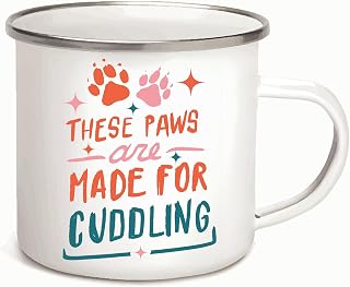 Gift for Pet Lovers Cuddling Paws Lettering Design for Dogs Cats 12oz Enamel Silver Mug
