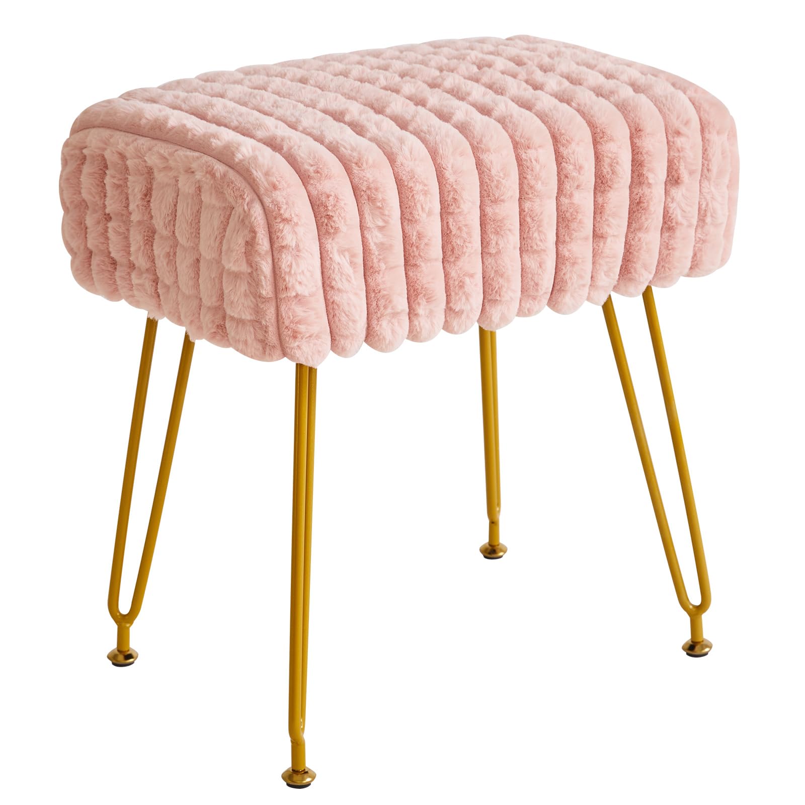 IBUYKE Taburete Rectangular Osman, Mesa Lateral del Taburete de la cómoda de Maquillaje, Asiento de la cómoda de Terciopelo, Silla de Taburete, piernas de Acero Dorado, Rosa WBD003P
