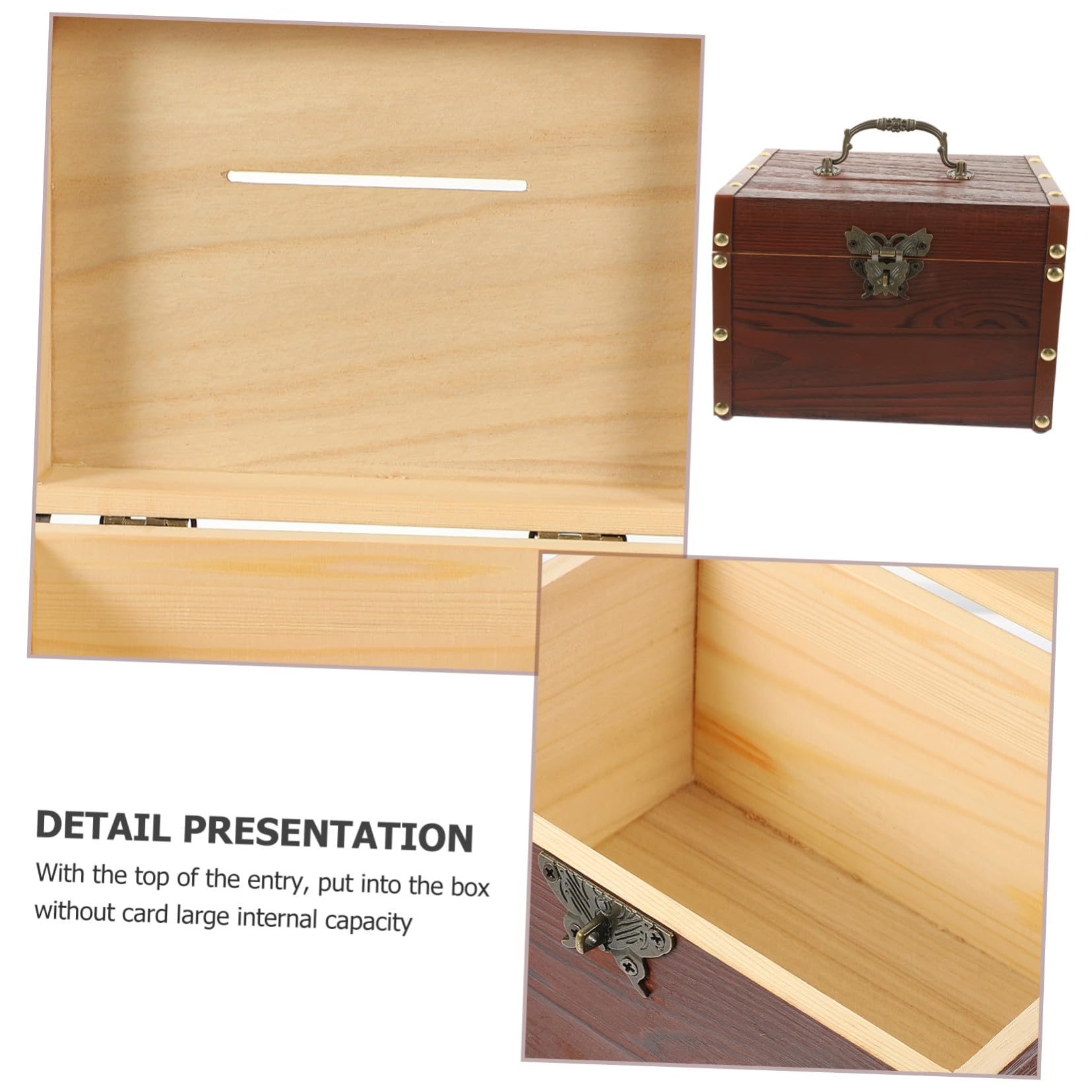 Caja de Ahorros de Madera Marrón Estilo Retro en Forma de Cofre