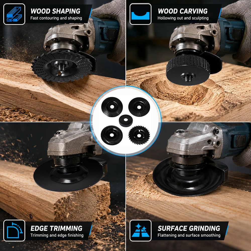 5 Piezas Muela Amoladora Madera Muela Abrasiva, 125mm/75mm Disco Radial Madera Abrasivo, DiáMetro Interior 22,2 mm para Smerigliatrice Angolare Tallar y Desbaste, Negro