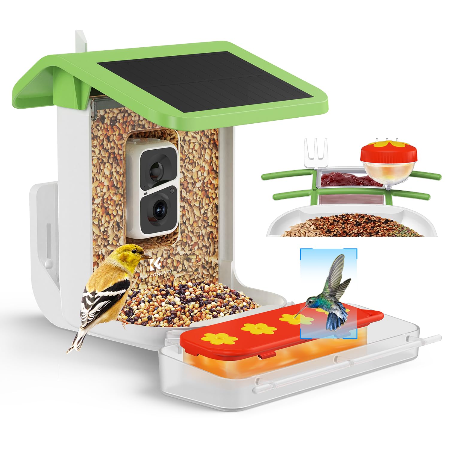K&F Concept Solar Battery Powered Wireless Bird Feeder Camera, Smart Auto Capture & Notify Detected Birds, for Bird Lovers