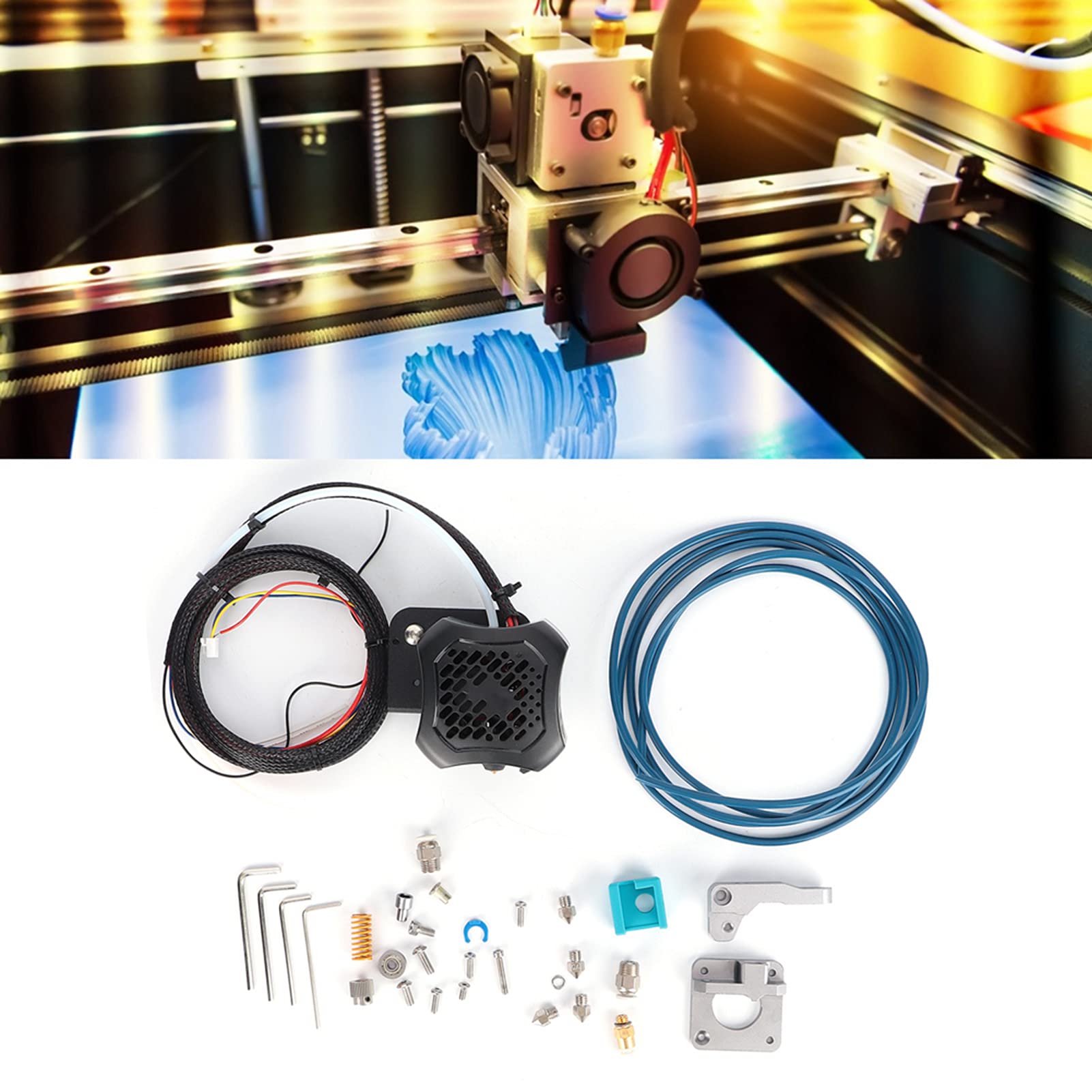 Full Extruder Assembled Kit Set with PTFE Tube and 0.4mm Brass Nozzle, DC24V, Compatible with Ender 3 V2, Fan Design for Efficient Heat Dissipation, Stable Printing Performa