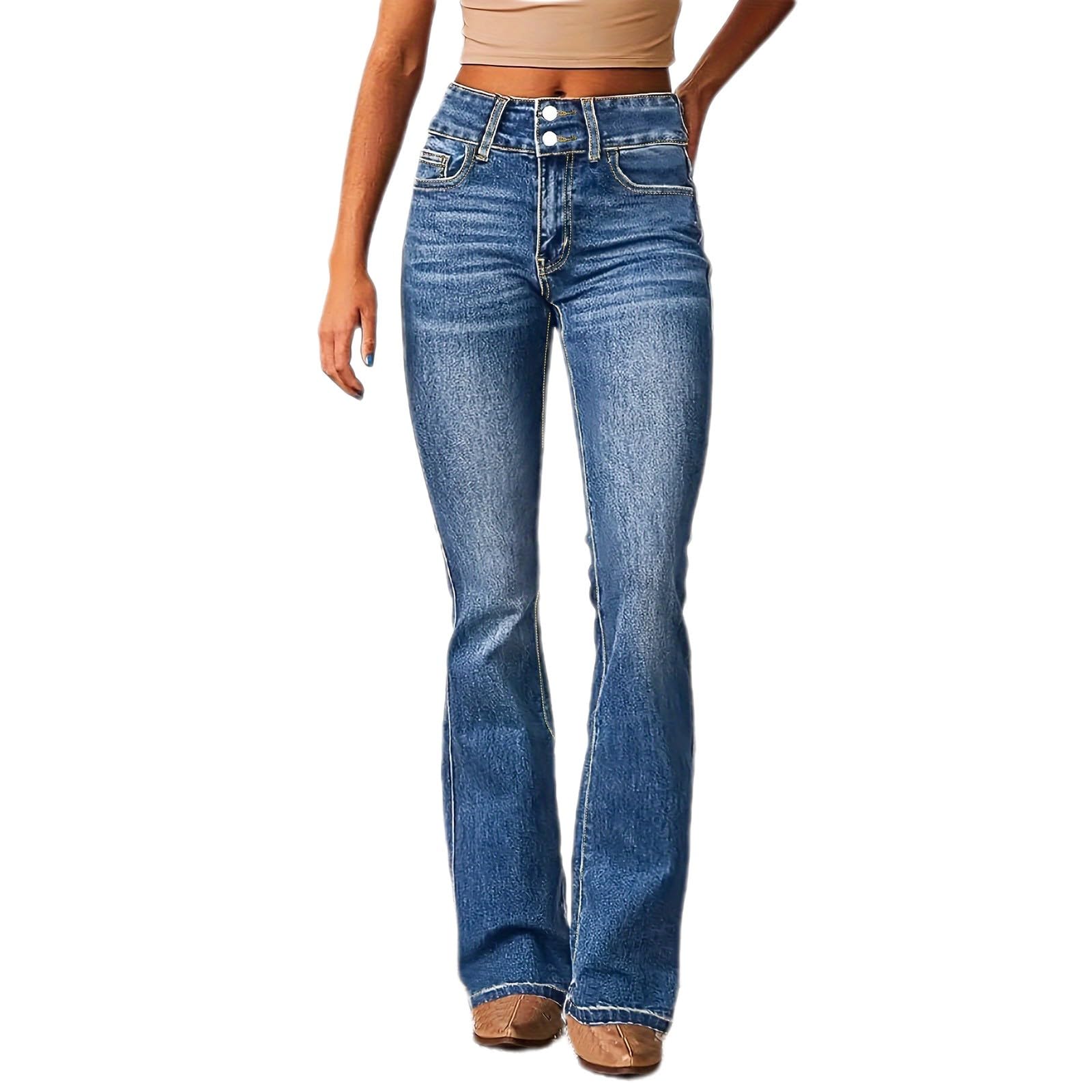 Generisch Jeans da donna, taglio a vita media, pantaloni a zampa, stile retrò, streetwear, jeans da donna, jeans elasticizzati, jeans a percussione, eleganti e versatili, per il tempo libero