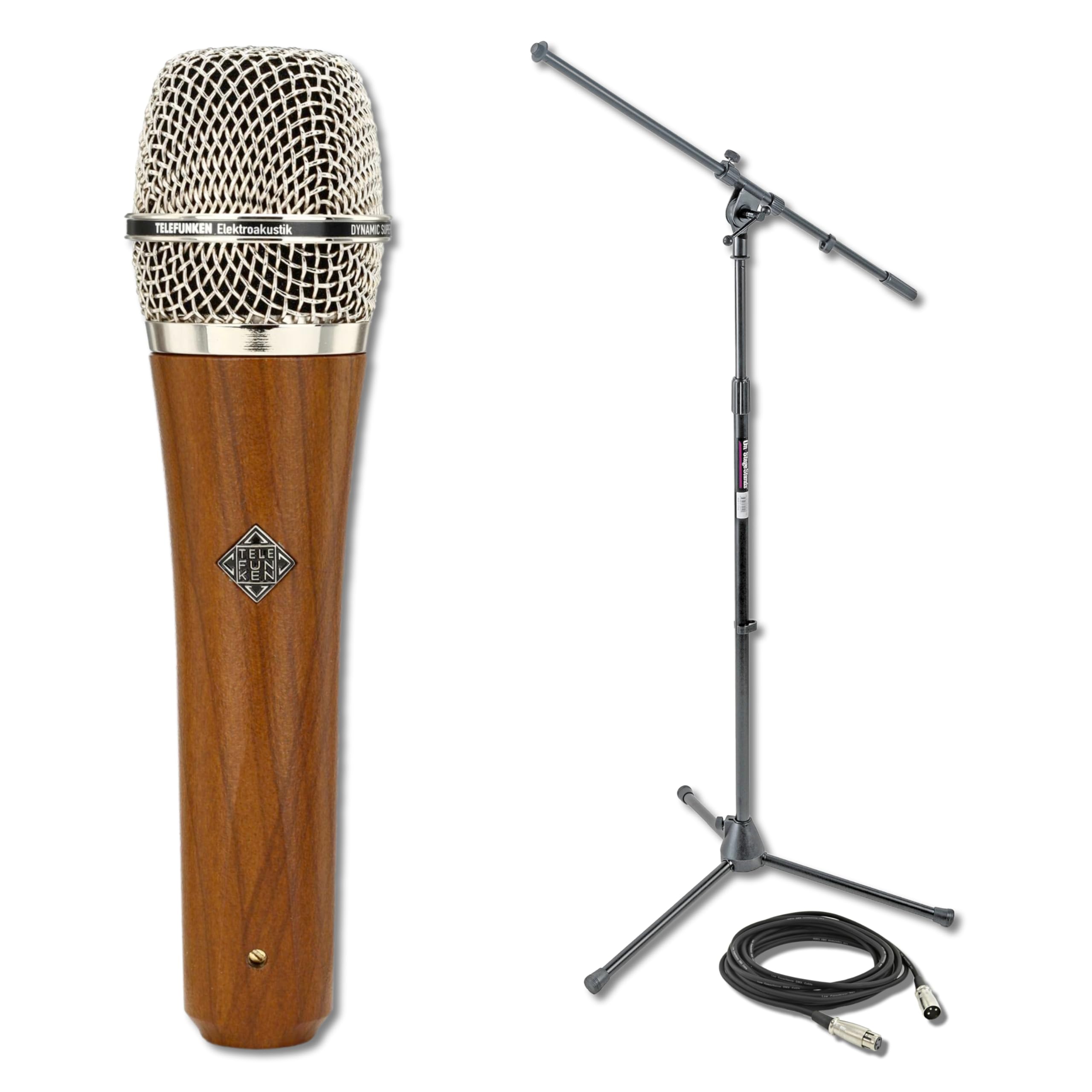 Telefunken M80 Cherry Dynamic Handheld Vocal Microphone with On-Stage MS7701B Boom Microphone Stand and Professional Grade XLR Cable