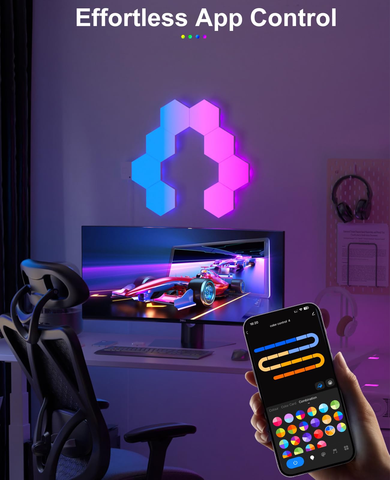Hexagon LED Panel für Gaming Setup, 14 Smart Home Gaming LED Sechseck Wandleuchte Funktioniert mit Alexa Google Assistant, Gaming Wandpaneele Sprach- App-Steuerung Musik Sync für Zimmer Deko Geschenk
