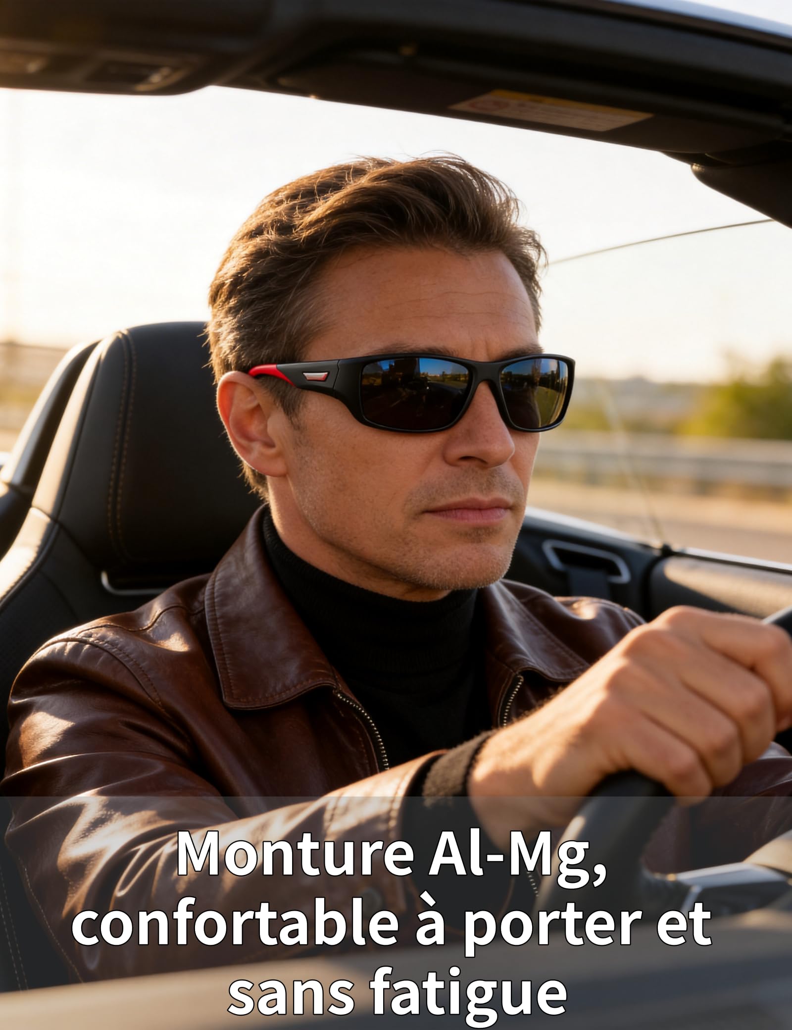 PUKCLAR Lunettes de soleil Homme Polarisées avec Protection UV400 et Monture TR90 Ultralégère offrant une Vision HD Anti-Reflets pour la Conduite et les Sports de Plein Air