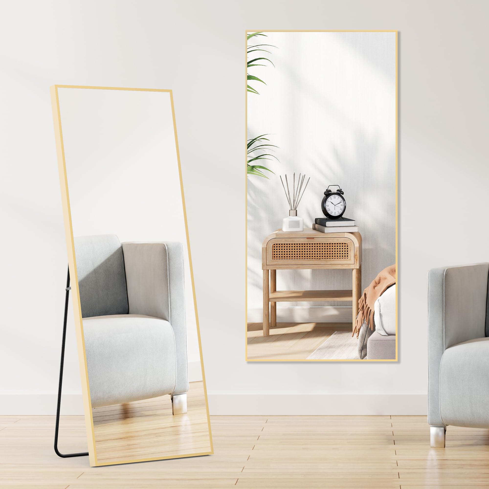 Photo 1 of ***The description is for reference only.
***DUMOS Full Length Mirror 64"x21" Full Body Floor Mirror for Bedroom or Cloakroom, Can Stand Alone, Hang or Lean Against Wall, Tall Wall Mirrors with Stand, Gold