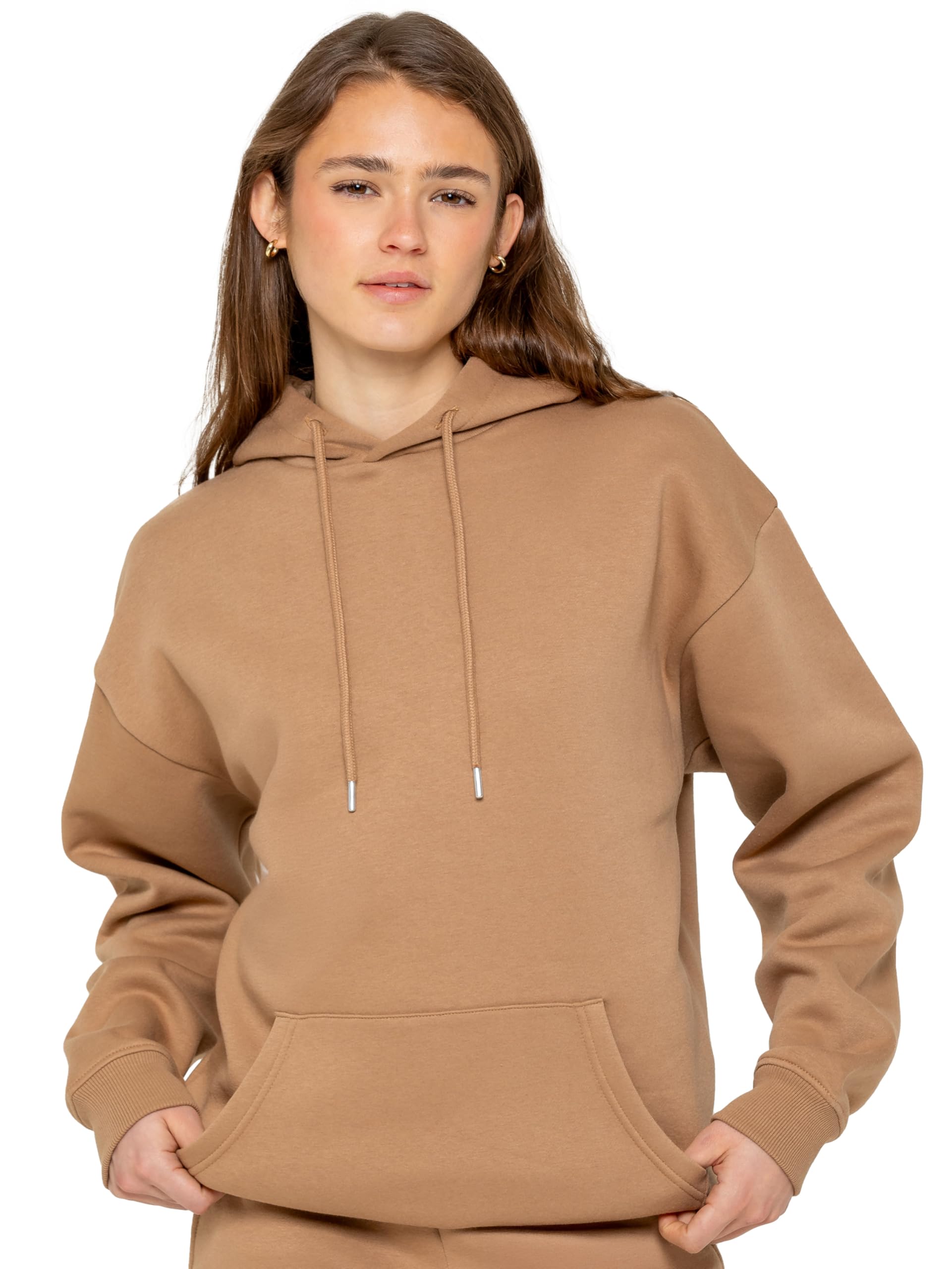 989Zé Enzo Women's Camel Oversized Hoodie Sweatshirt Soft Fleece Lined Pullover Zip Sweat Hood (Uk, Alpha, Xl, Regular, Regular, )
