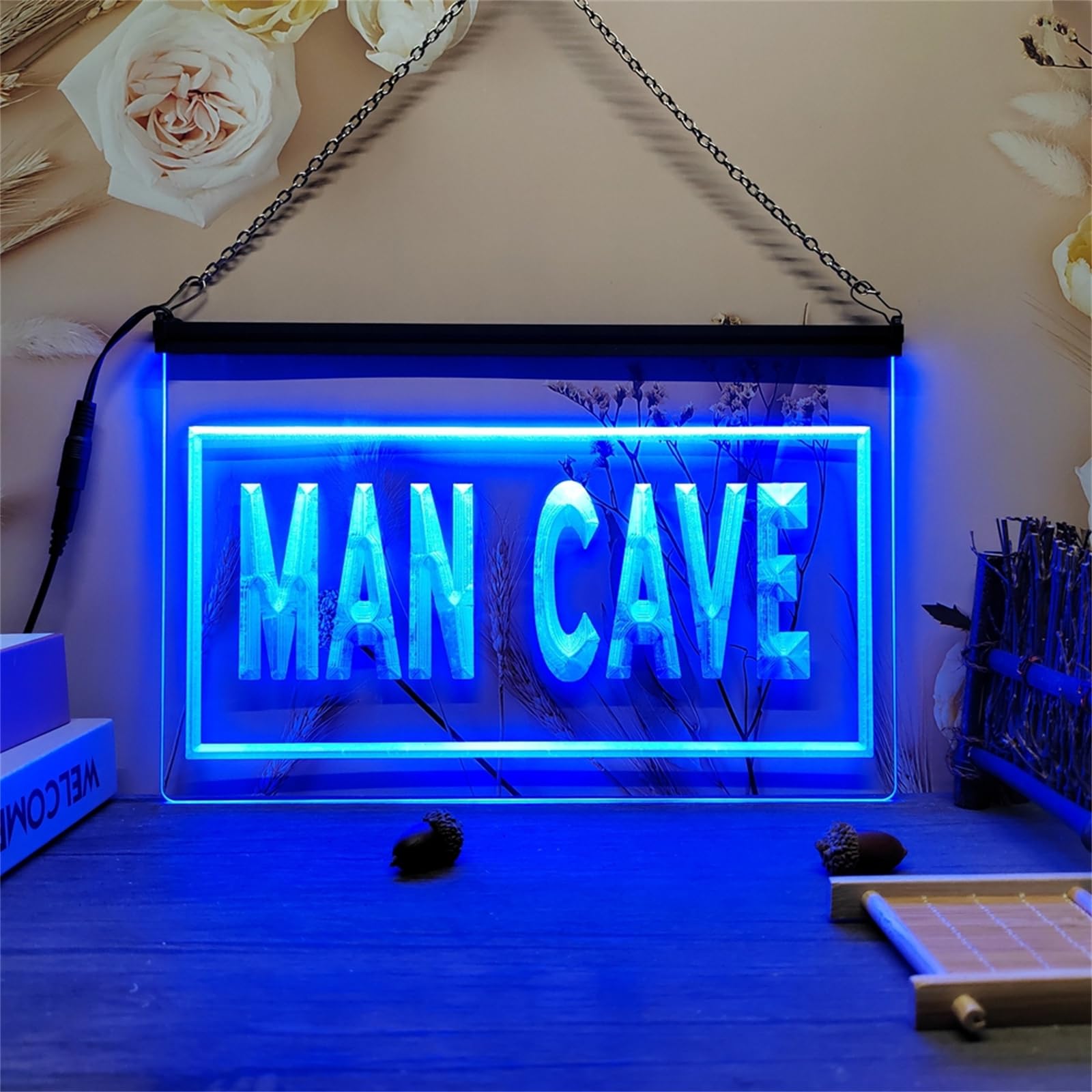 Man Cave Neonowy szyld do dekoracji ścian – ściemniane neonowe lampy LED z zasilaniem USB, idealne do sypialni, domowego baru, sklepu, pokoju rekreacyjnego lub garażu,Blue,60x40cm