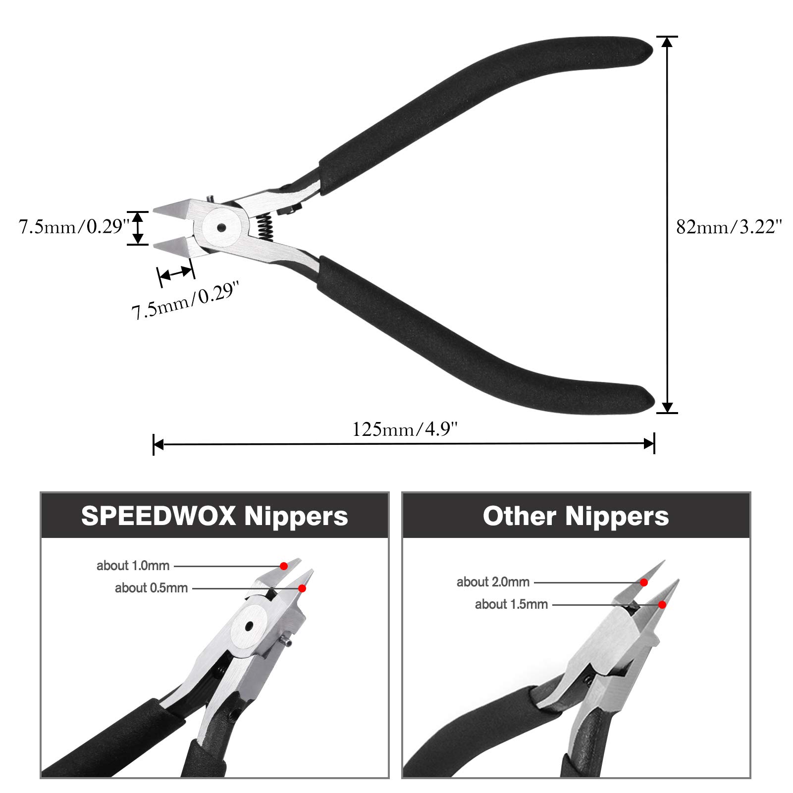 SPEEDWOX 13 cm szczypce modelowe z pojedynczym ostrzem, czarne narzędzia modelarskie, zestaw do majsterkowania