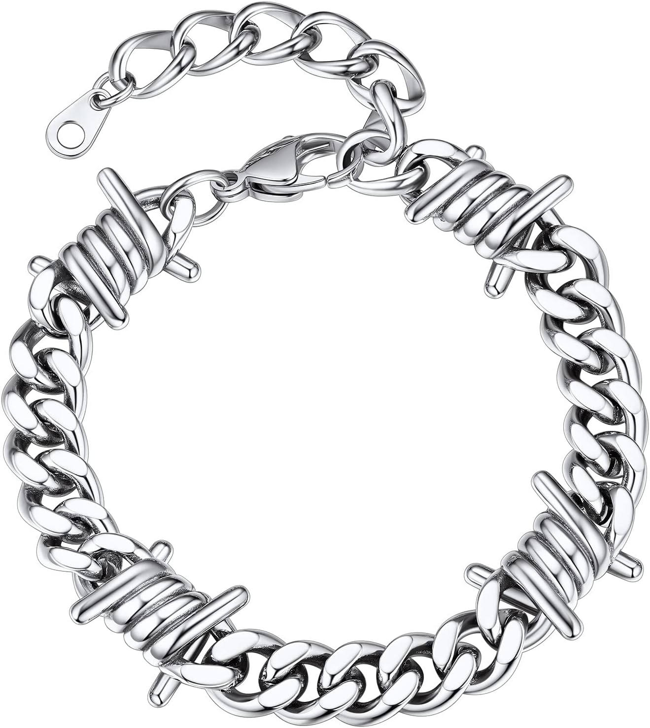 BestyleGothic Barbed Wire Bracelets 9mm Stainless Steel Cuban Link Chain Hand Chain Heavy Thicker Barb Wire Gothic Bracelets for Men WomenRecycled Claim Standard Blended