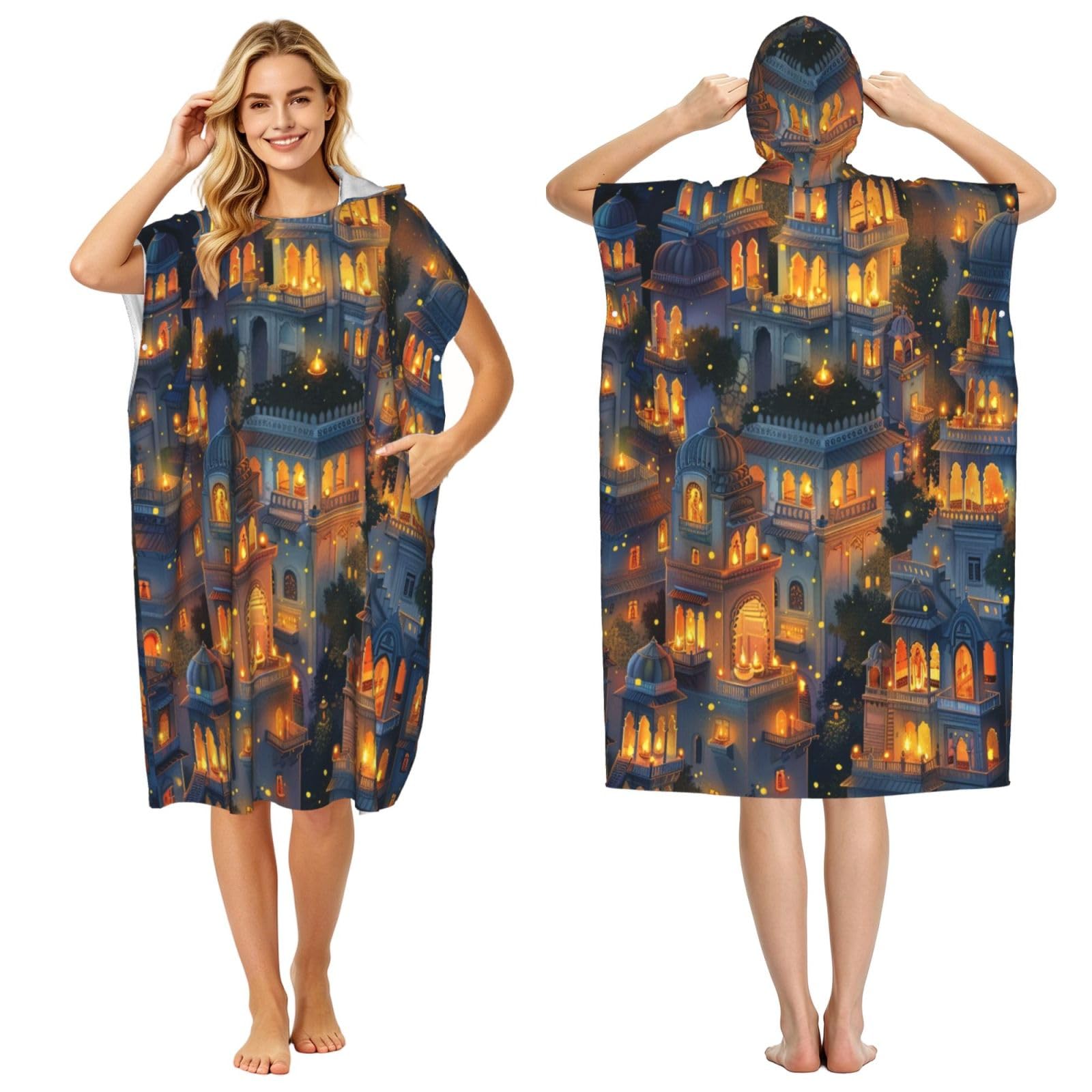 DTHKJNLSF Diwali Adult Hooded Beach Poncho Towel