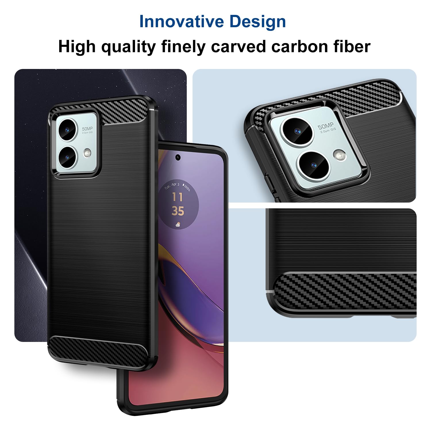 Custodia Motorola Moto G84: Cover In Silicone Morbido Con Design Fibra Di Carbonio E Texture Spazzolata (Nero) - 3