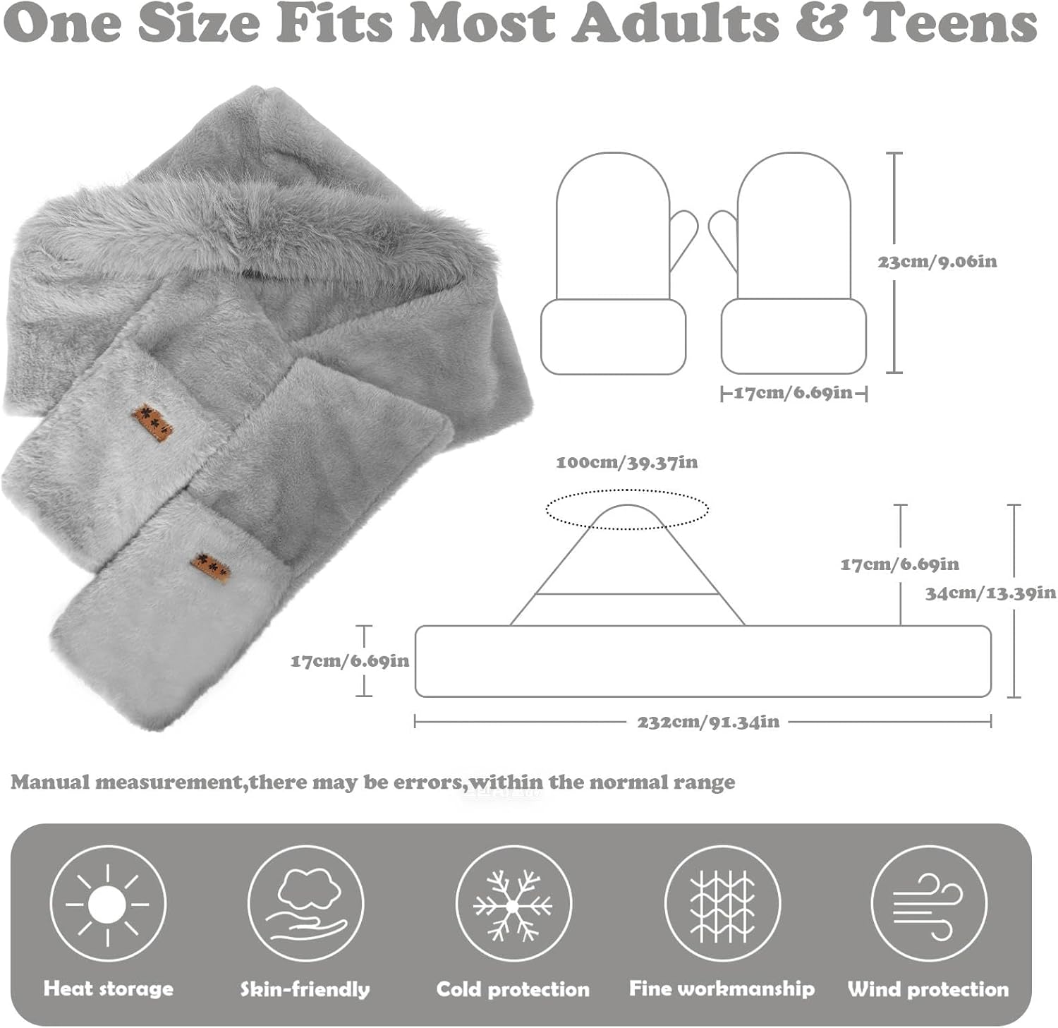 Hooded Scarf for Women Winter, Ear Hat Scarf 3 in 1Faux Fur Gloves Set Soft Thick Warm Hat - Image 5