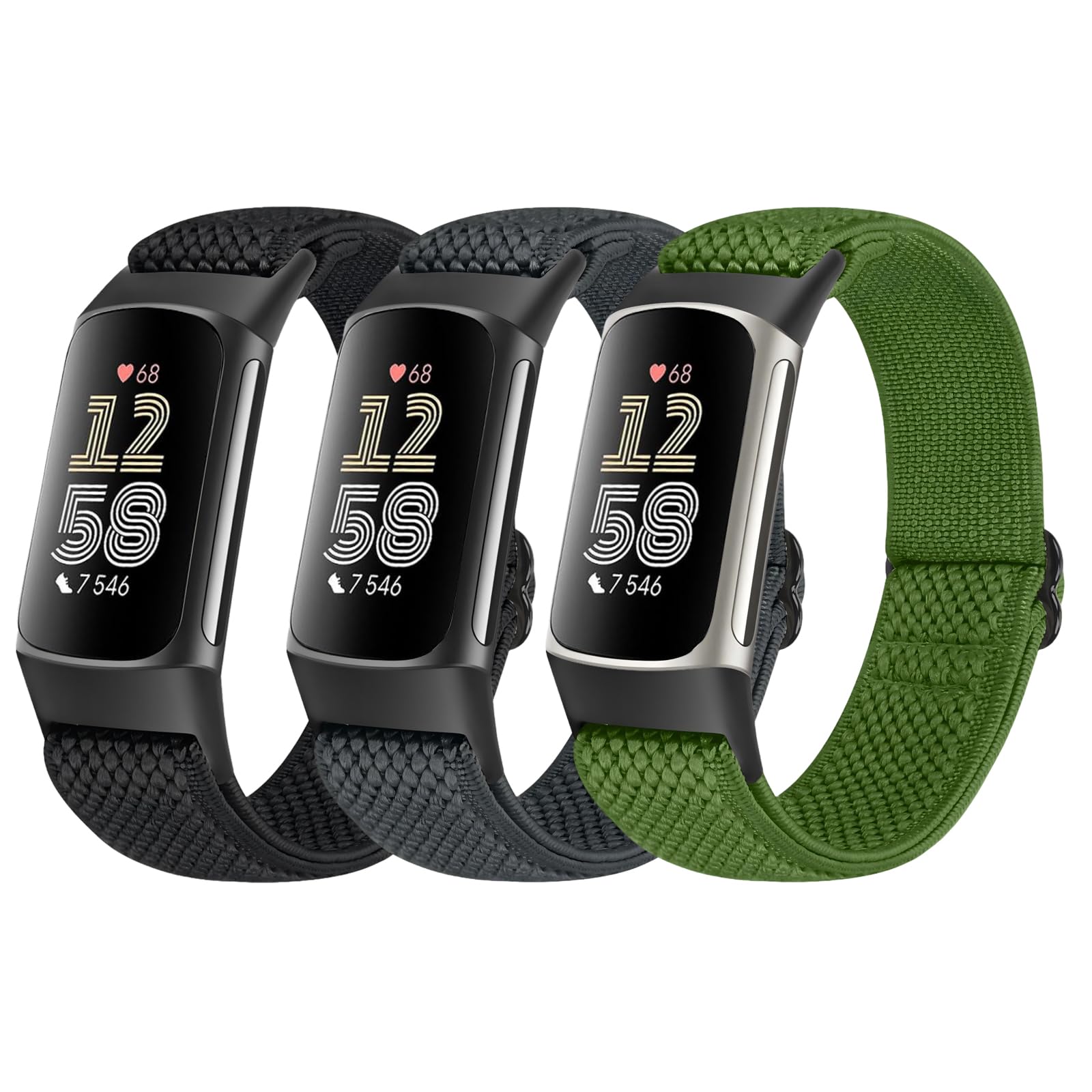 Relting Elastic Band Compatible with Fitbit Charge 6/Fitbit Charge 5, Adjustable Stretchy Nylon Straps Comfortable Breathable Sports Replacement Wristband Women Men for Fitbit Charge 6/5