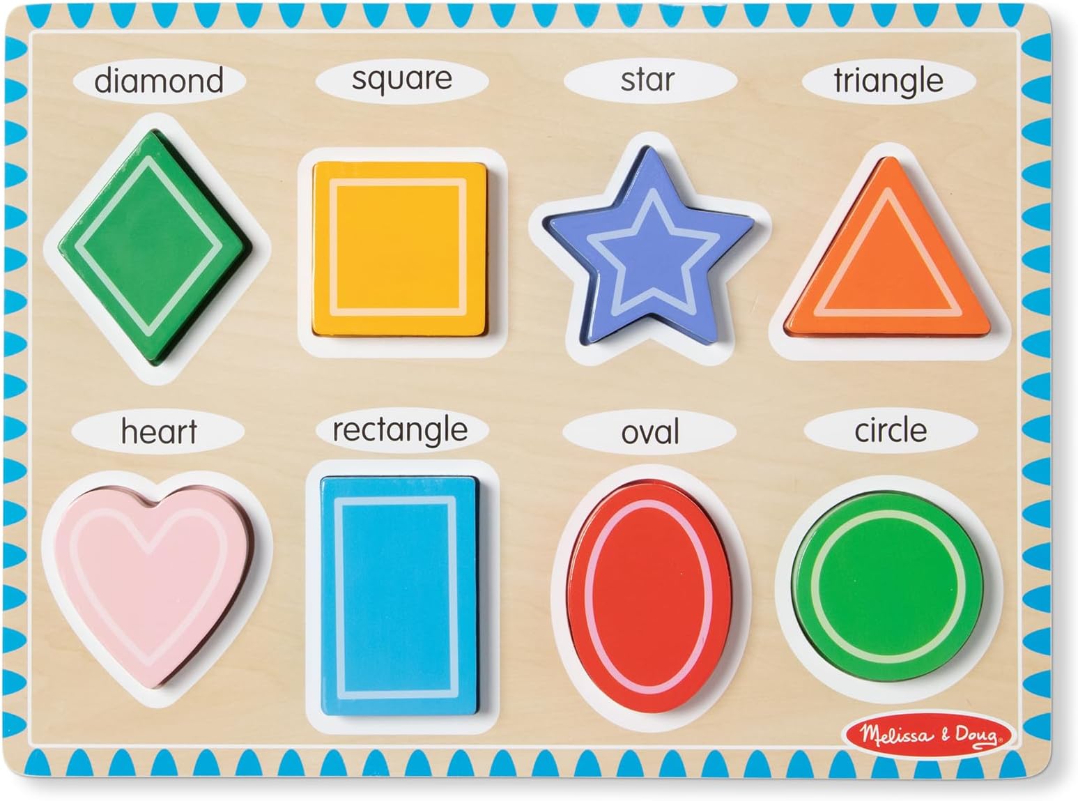 Shapes Wooden Chunky Puzzle (8 pcs) Color Matching Shape Sorter Toys for Toddlers Ages 2+ - FSC Certified
