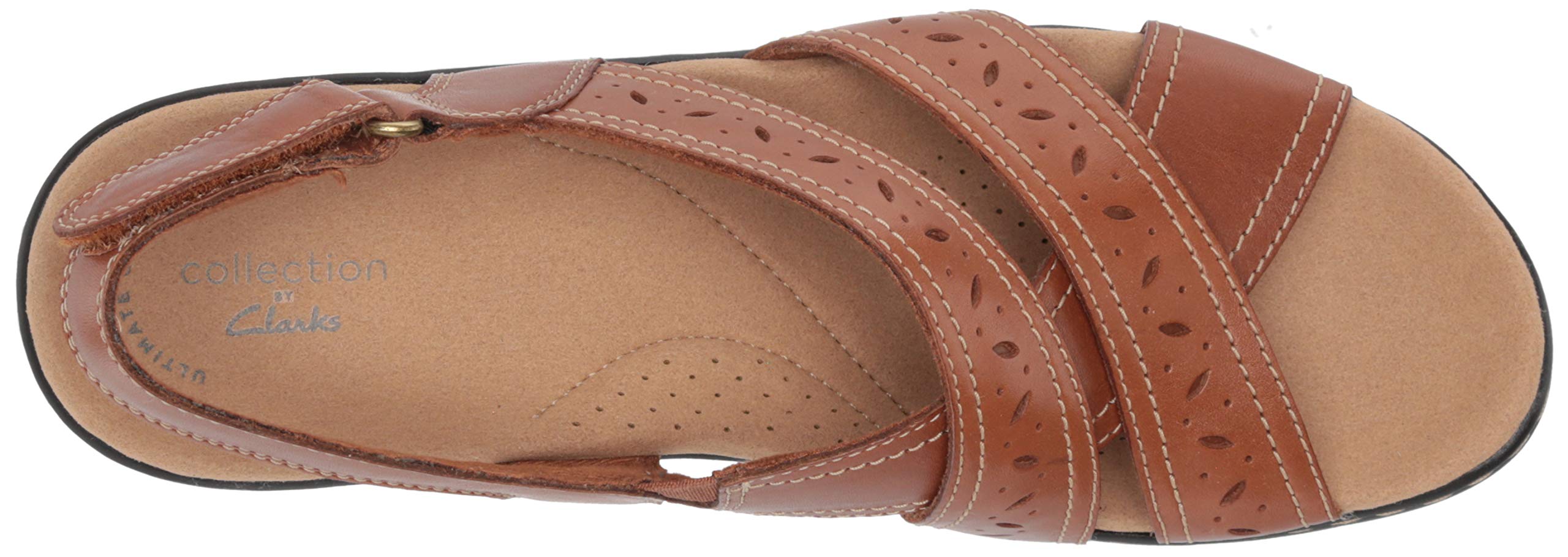 Clarks Womens Lexi Pearl Flat Sandal Dark Tan Leather 10