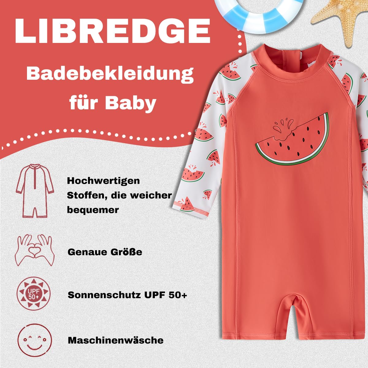 Costume da bagno monopezzo, protezione UV 50+, protezione solare