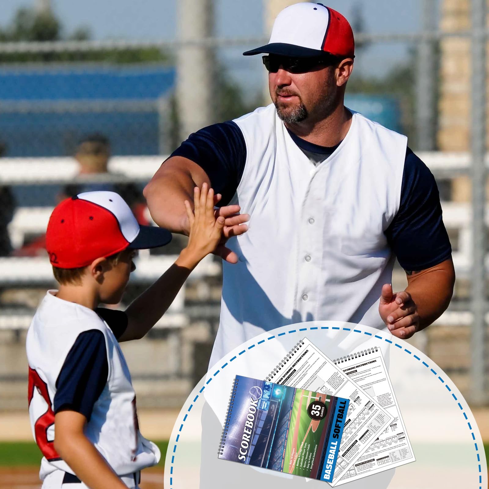 Qilery Libro de puntuación de béisbol, 35 juegos, libro de puntuación de béisbol y sóftbol, libro de puntuación, accesorios de entrenamiento para estadísticas, entrenadores, marcadores, 11.6 x 8.3