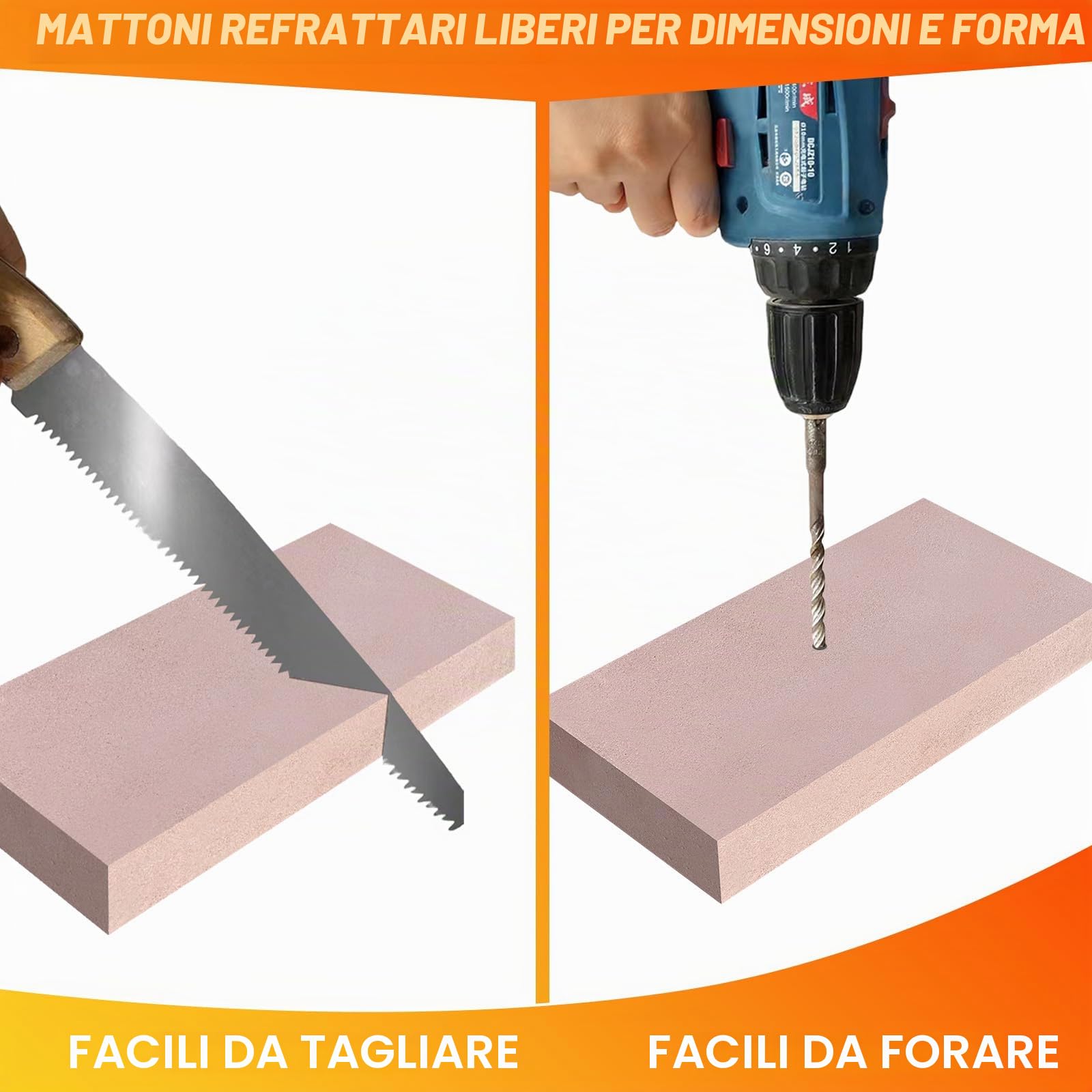 Mattoni refrattari, mattoni refrattari in argilla resistente alle alte temperature, per stufe a legna, camini, forni per pizza e affumicatori per barbecue, dimensioni 22,9 x 11,4 x 3,8 cm, confezione