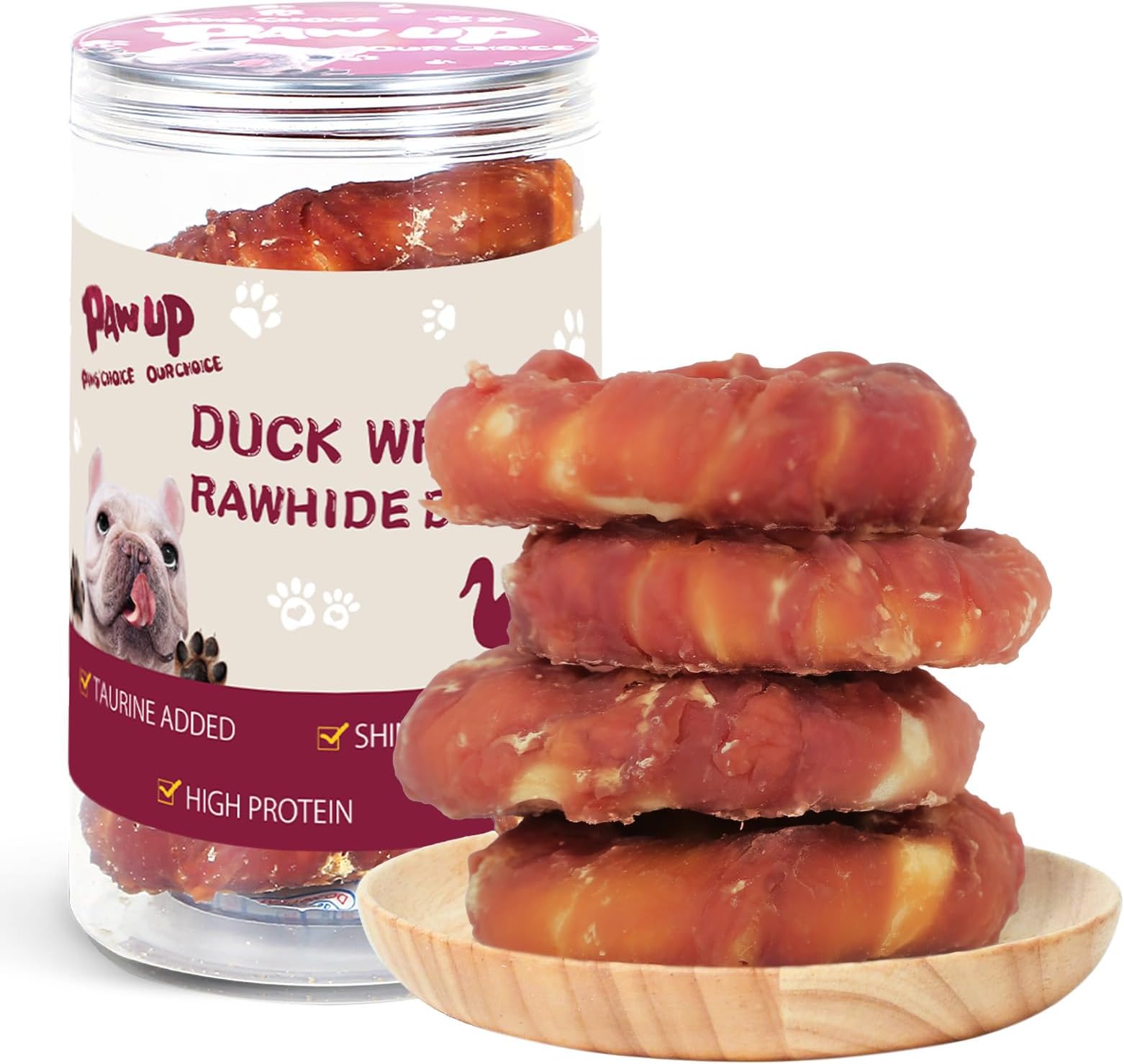 Duck Dog Chews, Donut Rawhide Treat, Long Lasting Rawhide Ring, Natural w/Taurine, 12.5oz