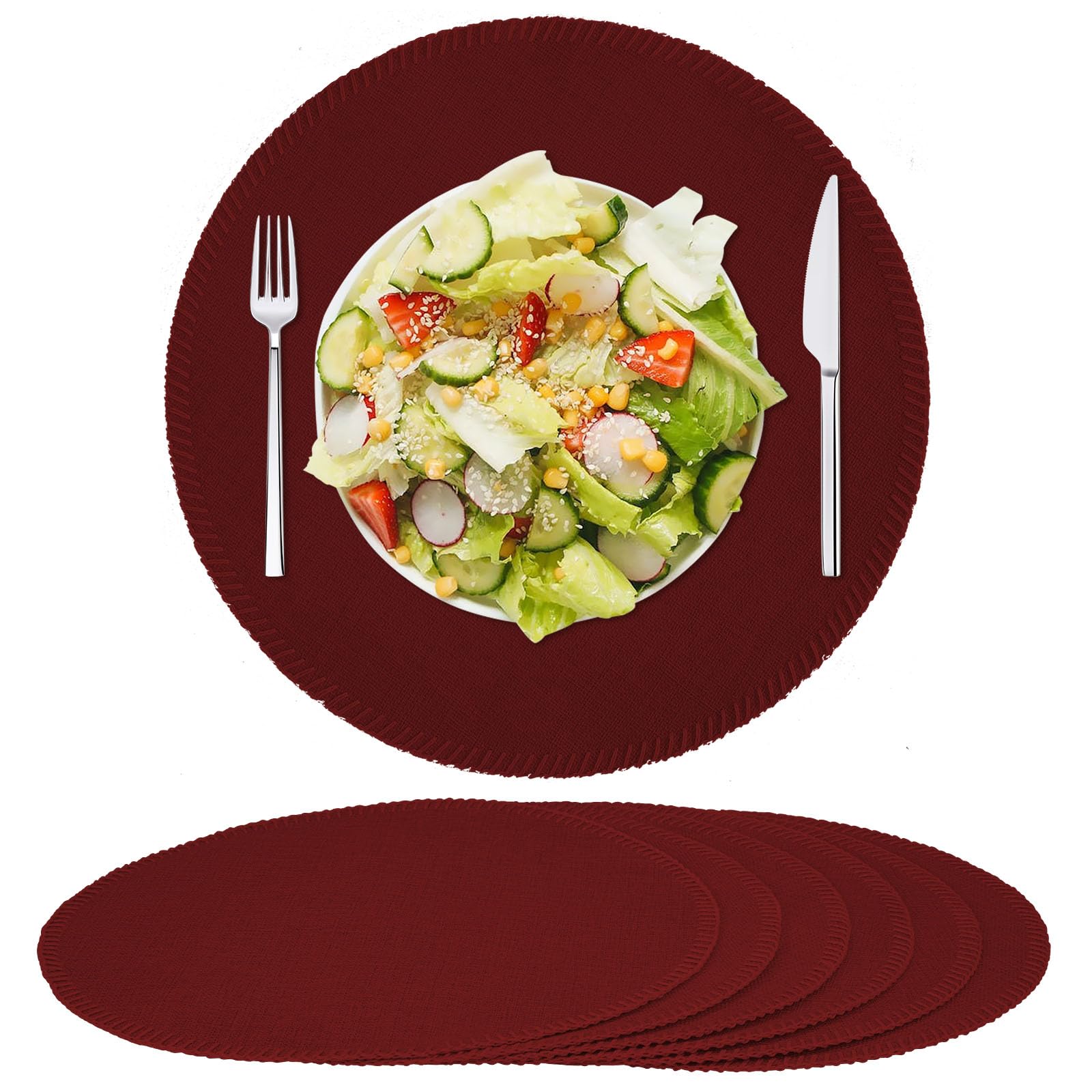 Rinpon Round Placemats Set of 8, Machine Washable Linen-Like Cloth Place Mats & Heat-Resistant for Dining Table
