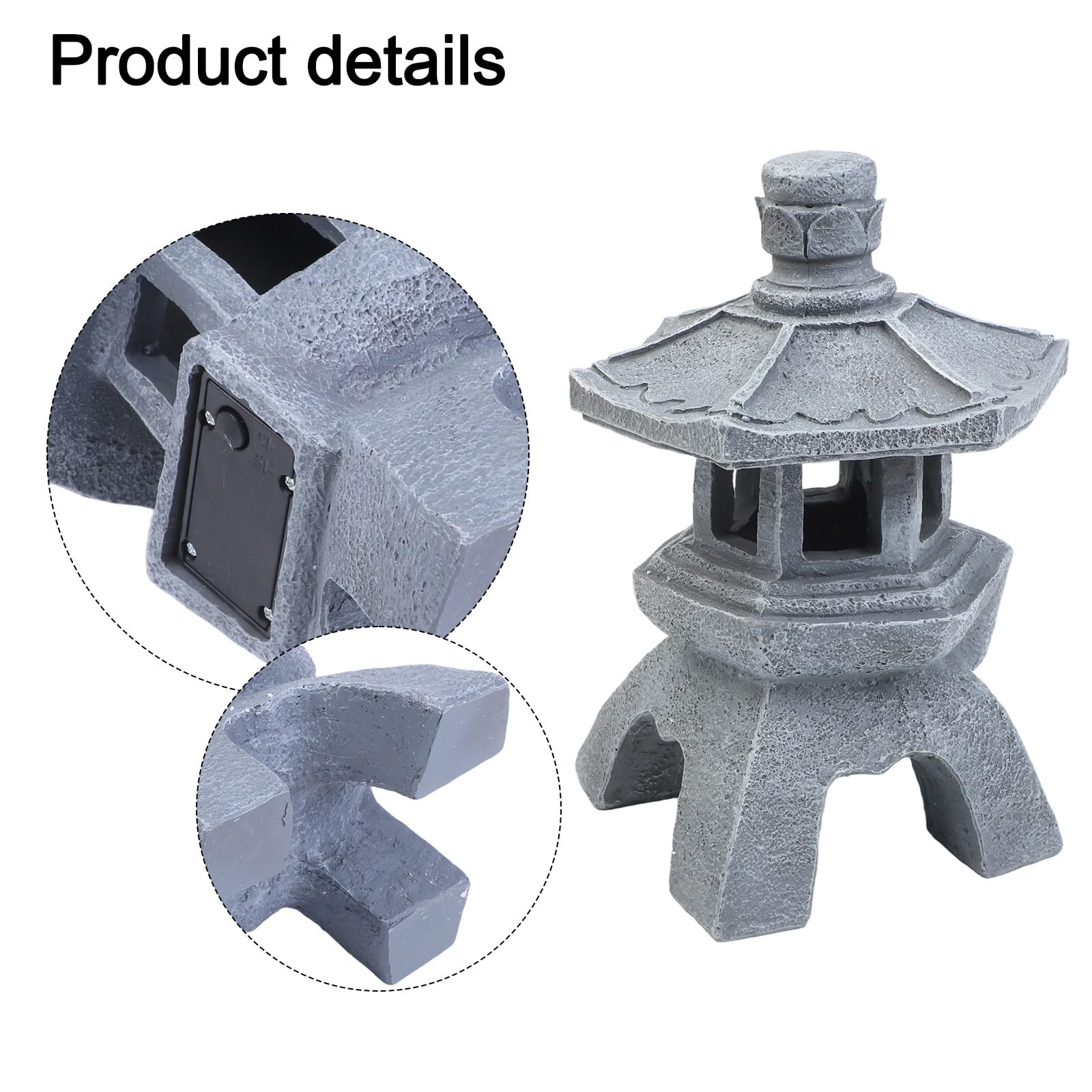 Estatua solar de resina para jardín de farol de pagoda, resistente a la intemperie, decoración zen con luz automática para patio al aire libre, gris, 26 x 14 x 14 cm