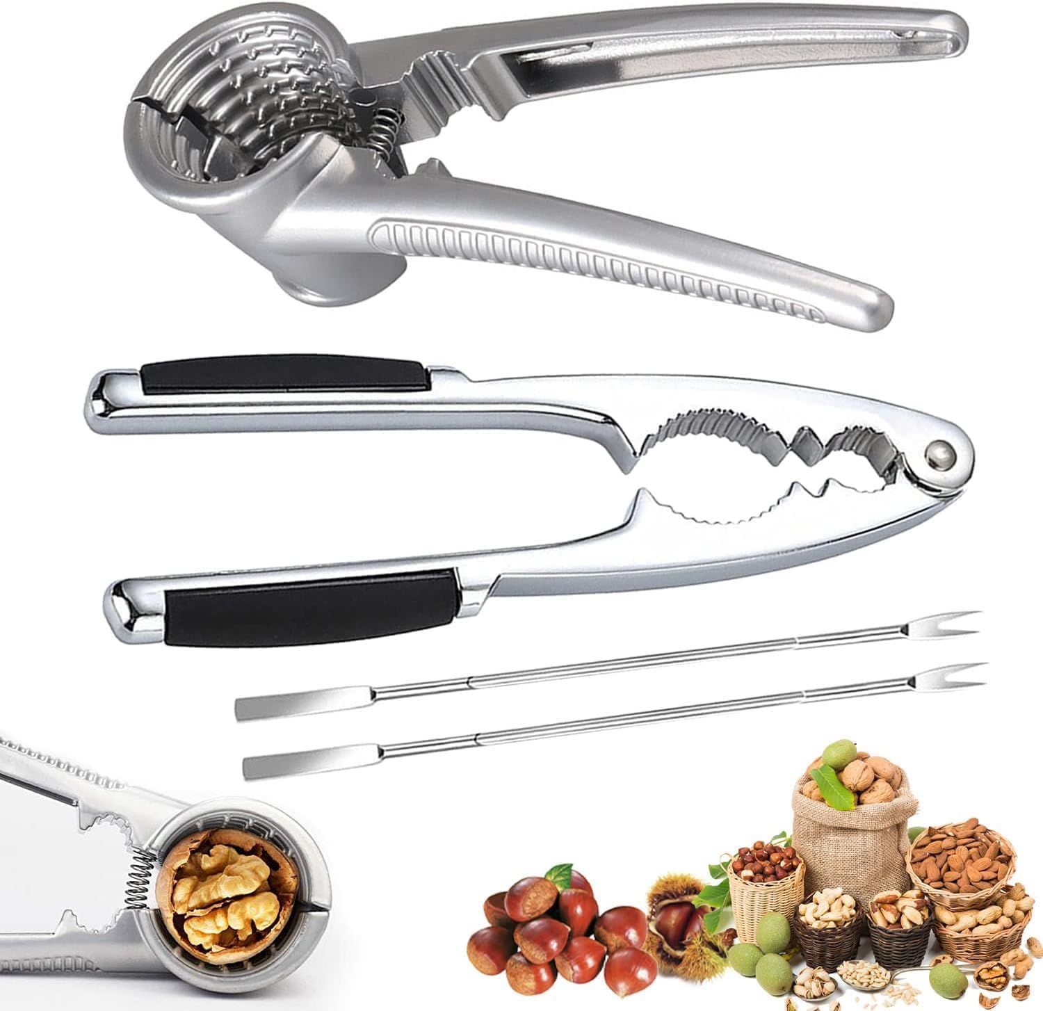 Nutcracker, 4 Pcs Nutcracker Kitchen Tool, Nut Crackers Tool, Funnel Walnut Pliers, Metal Nutcracker Multifunction