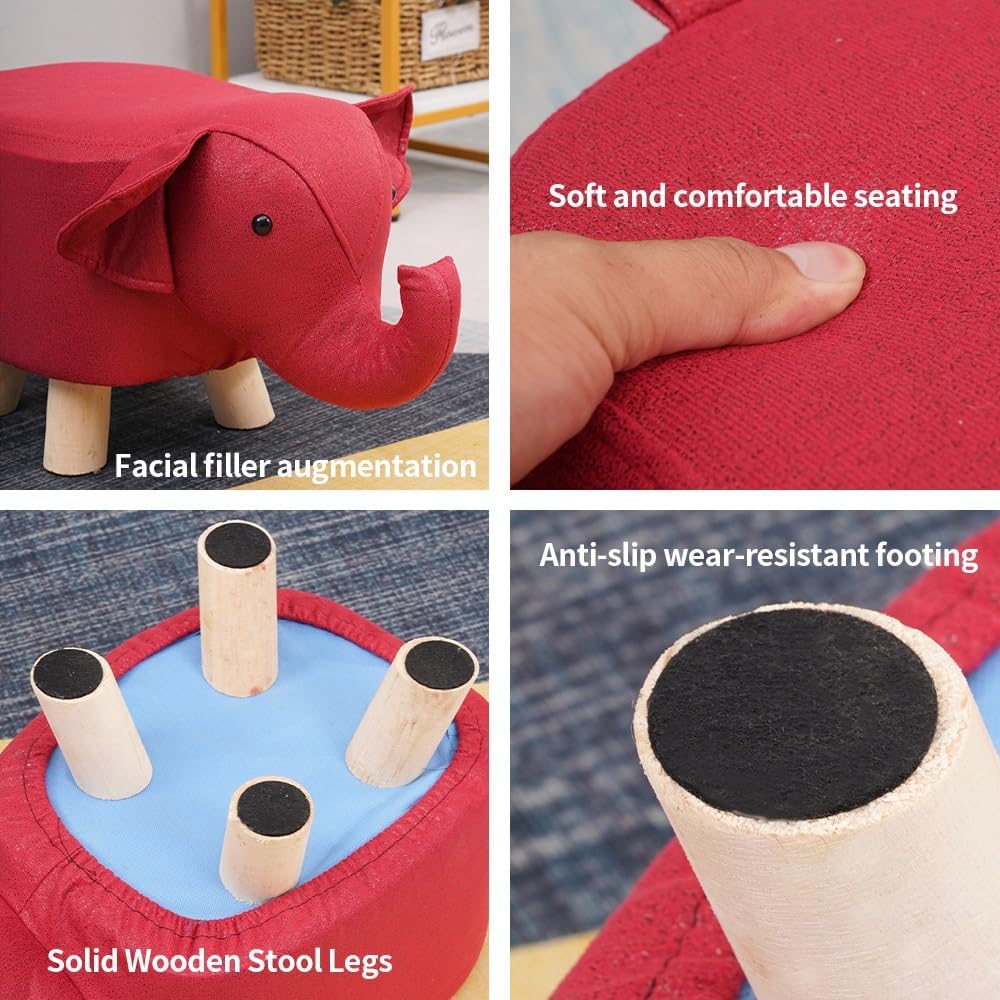 Animal Footstool Foot Rest, with Wooden Legs, Cartoon Bench Portable Storage Cute Ottoman Stool, Sofa Tea Stool for Guest Rooms, Bedroom Decor,Elephannt. (Color : White)