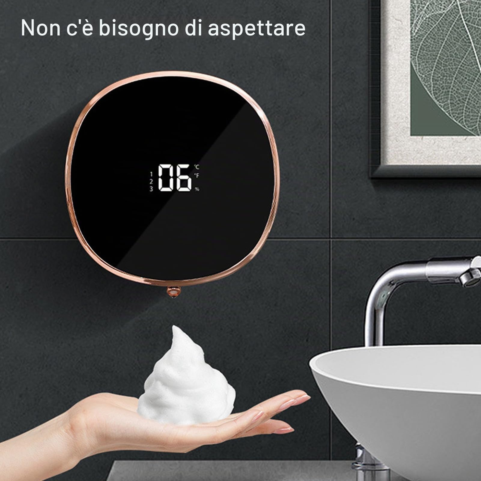 Dispenser Automatico di Sapone Schiumogeno per Montaggio a Parete Dispenser Elettrico Intelligente Touchless Ricaricabile in Schiuma per Cucina a Parete (Nero)