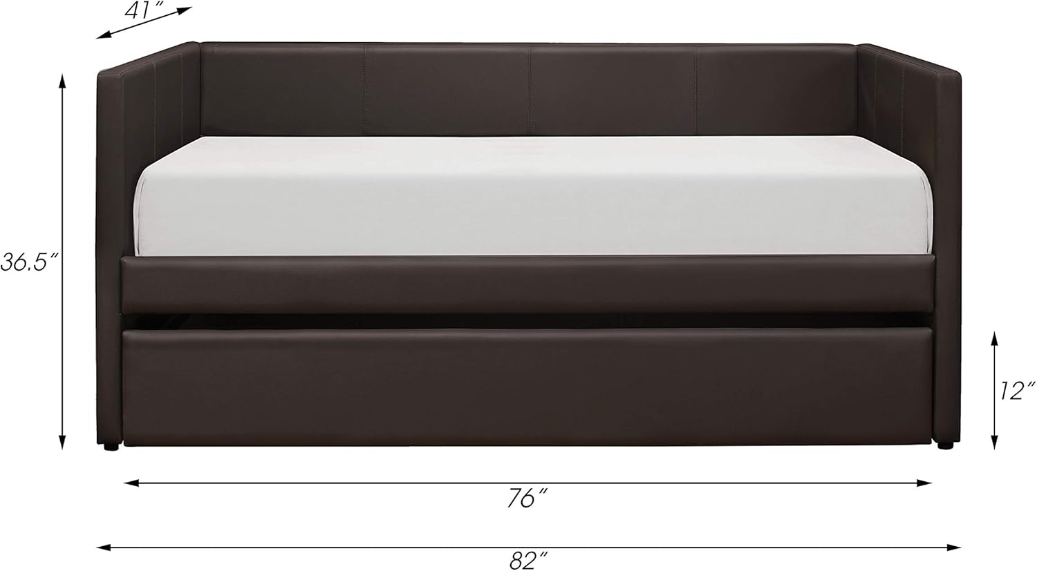 Diagram showing the dimensions of the Homelegance Adra Twin Daybed with Trundle